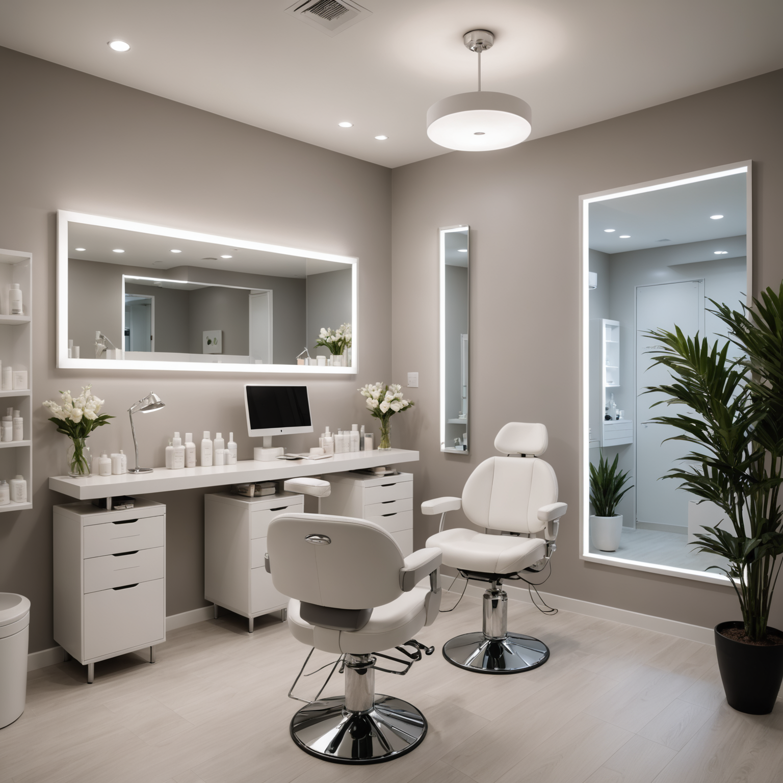 A well-lit, serene cosmetic clinic treatment room with esthetician hands preparing Botox treatment
