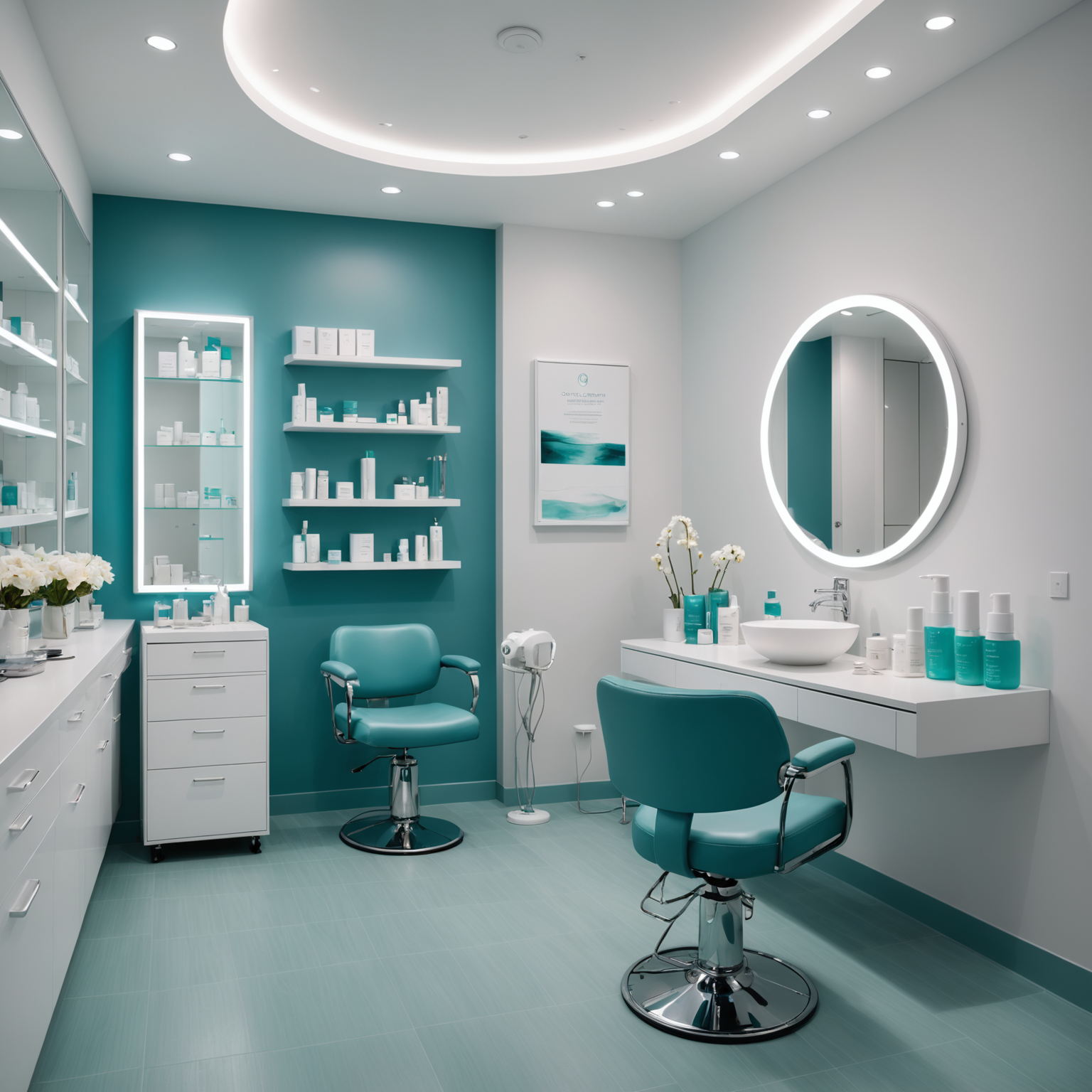 A serene cosmetic clinic treatment room with a focus on skincare textures and sterile tools.