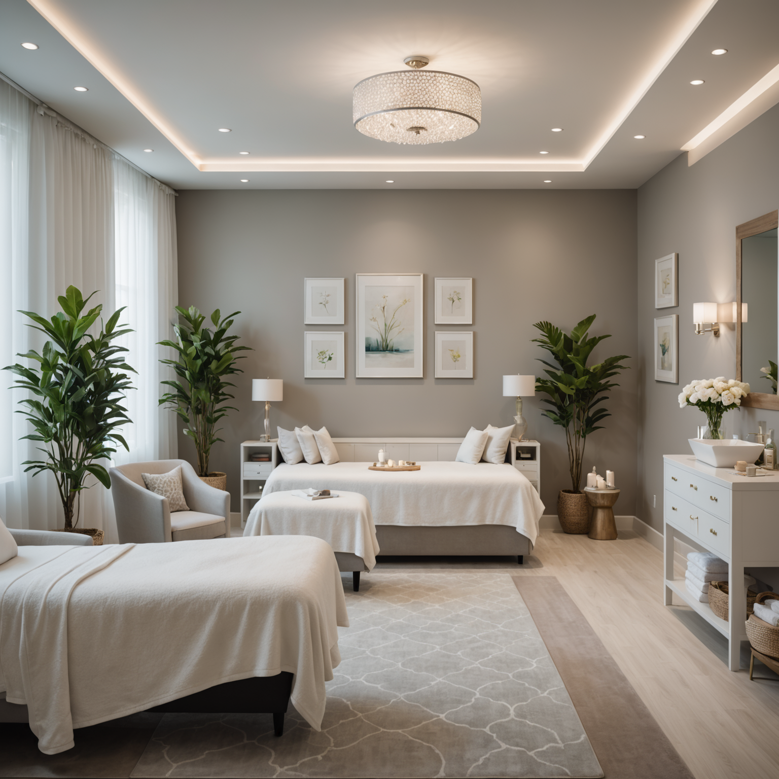 A serene spa interior with an esthetician preparing for a Botox treatment
