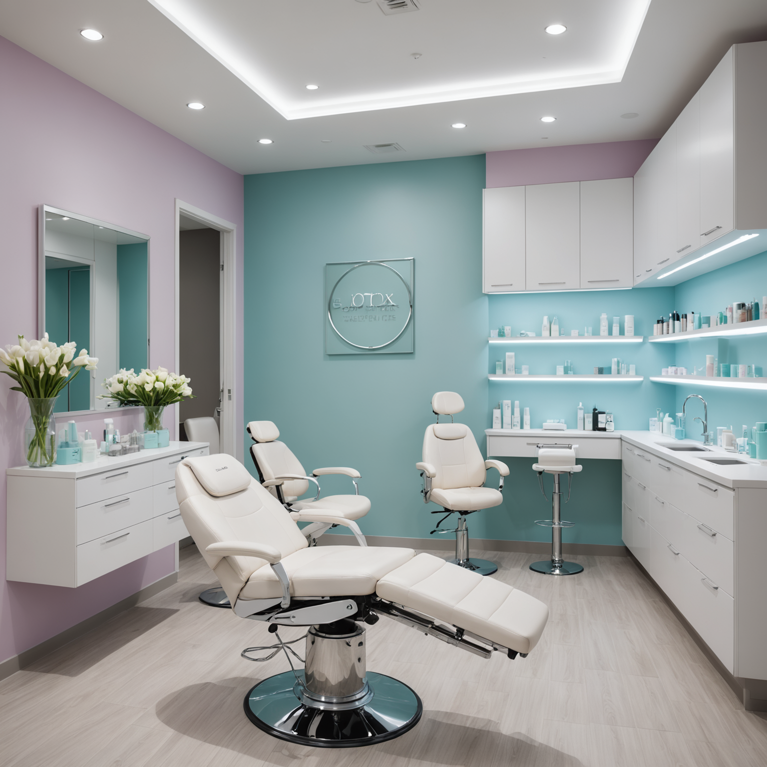 A serene cosmetic clinic interior with an esthetician preparing sterile tools for a Botox treatment