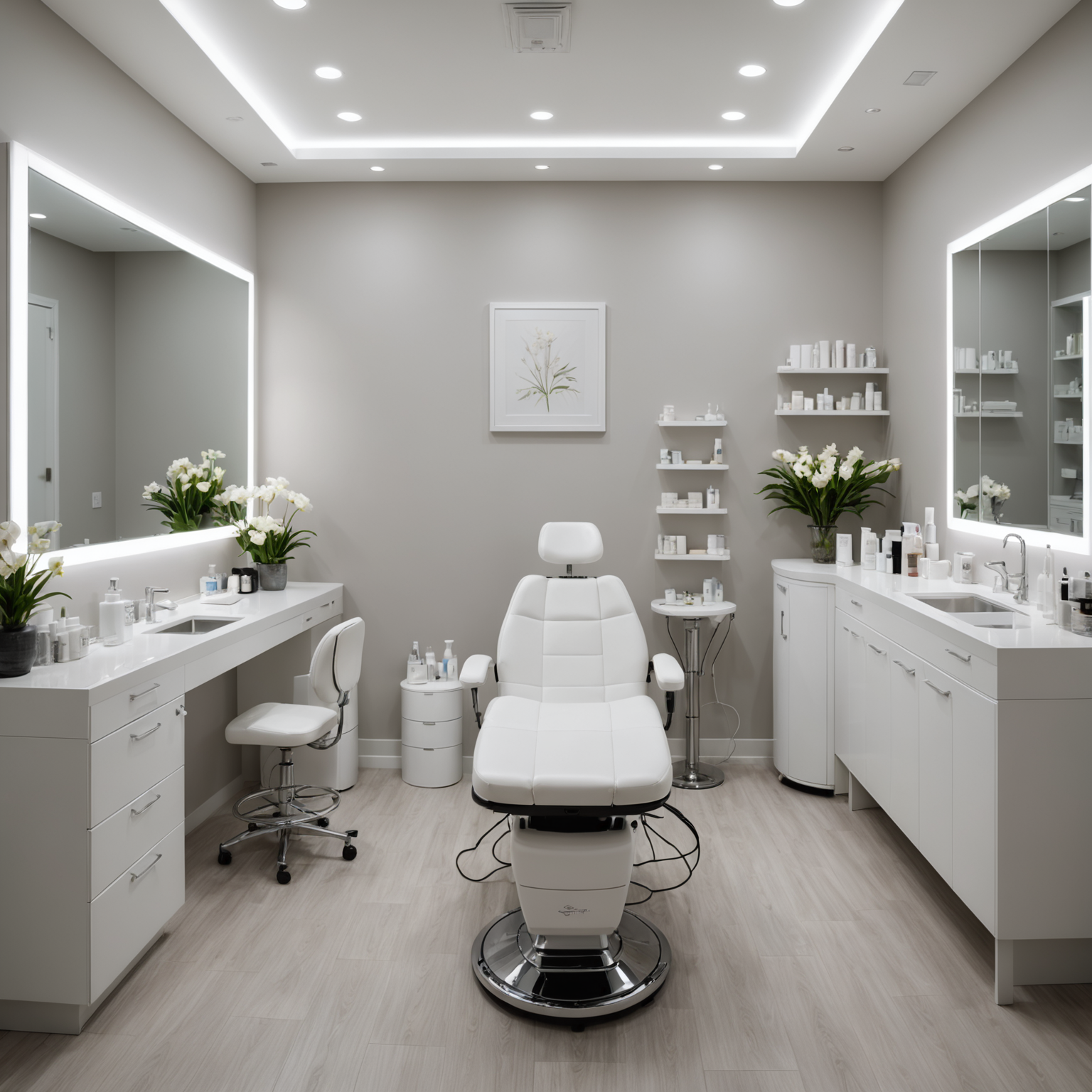 A serene cosmetic clinic treatment room with an esthetician preparing sterile tools for a Botox session.