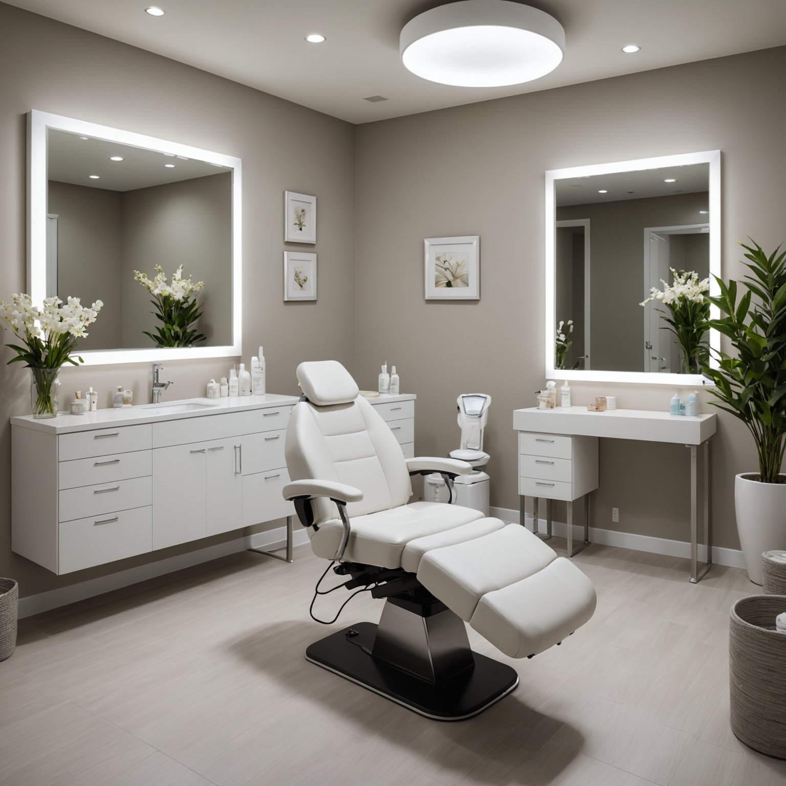 Description of a cozy, well-maintained Botox treatment room with a professional esthetician's hands preparing sterile tools.