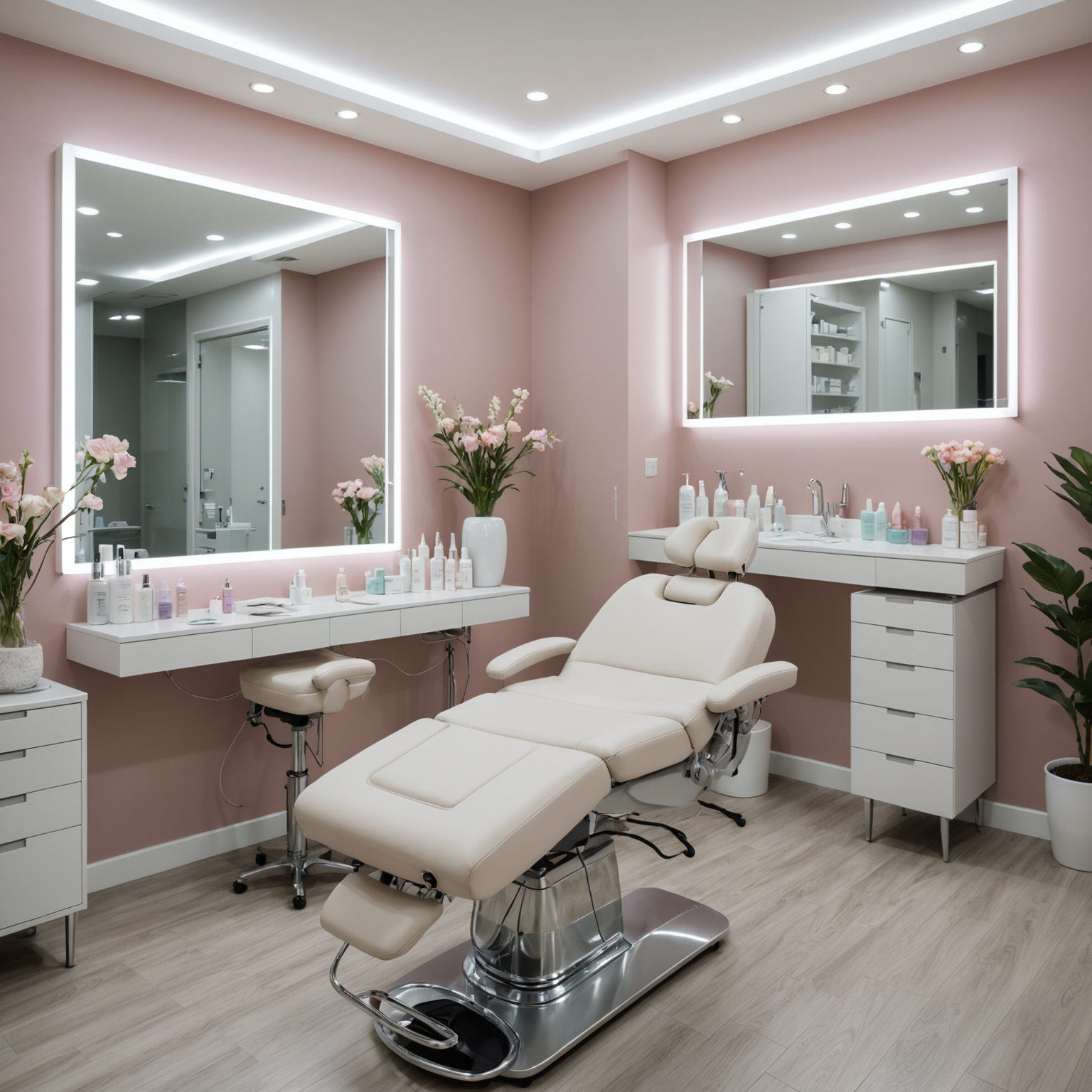 A serene cosmetic clinic treatment room with an esthetician's hands preparing sterile tools for a Botox session