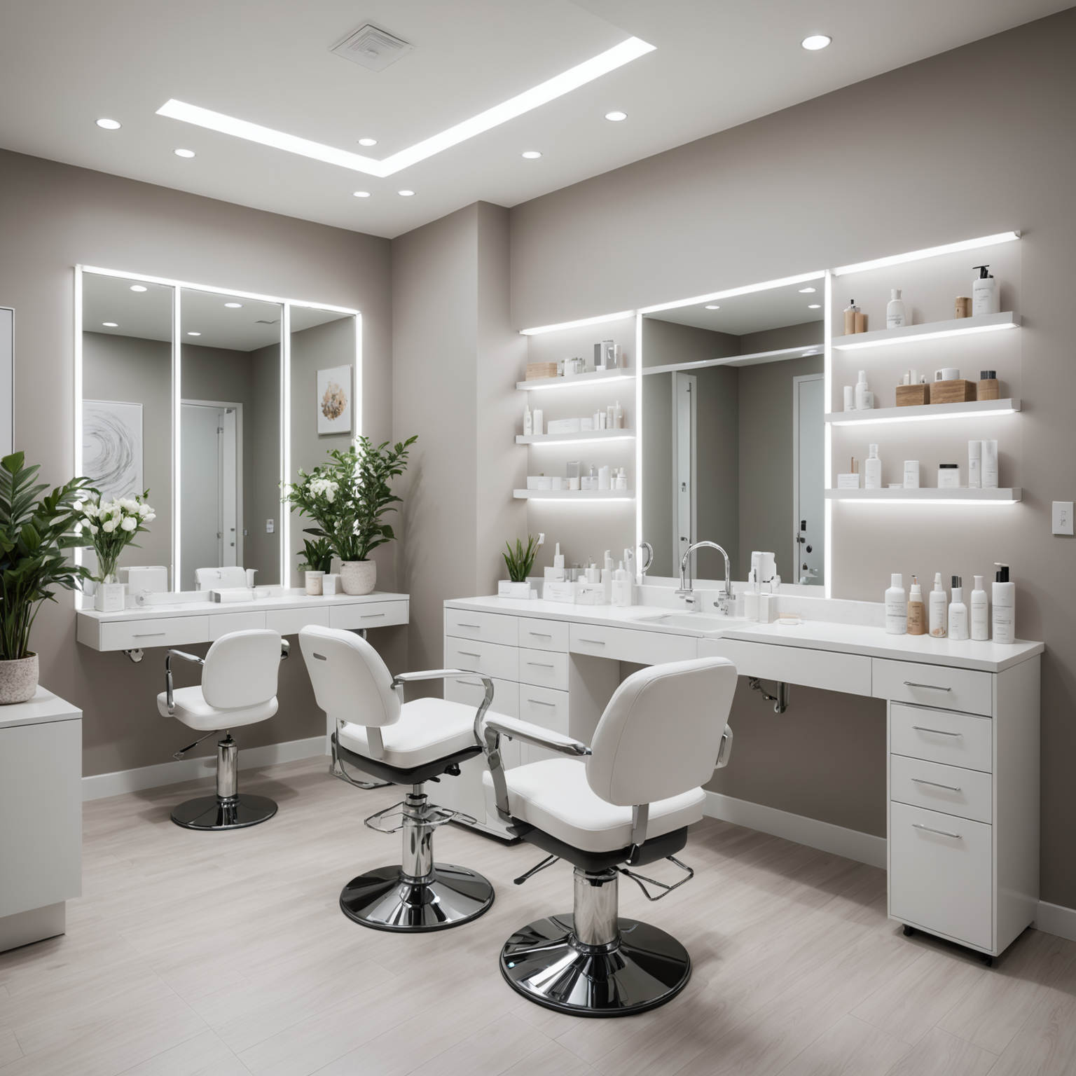A serene cosmetic clinic treatment room with esthetician tools neatly arranged