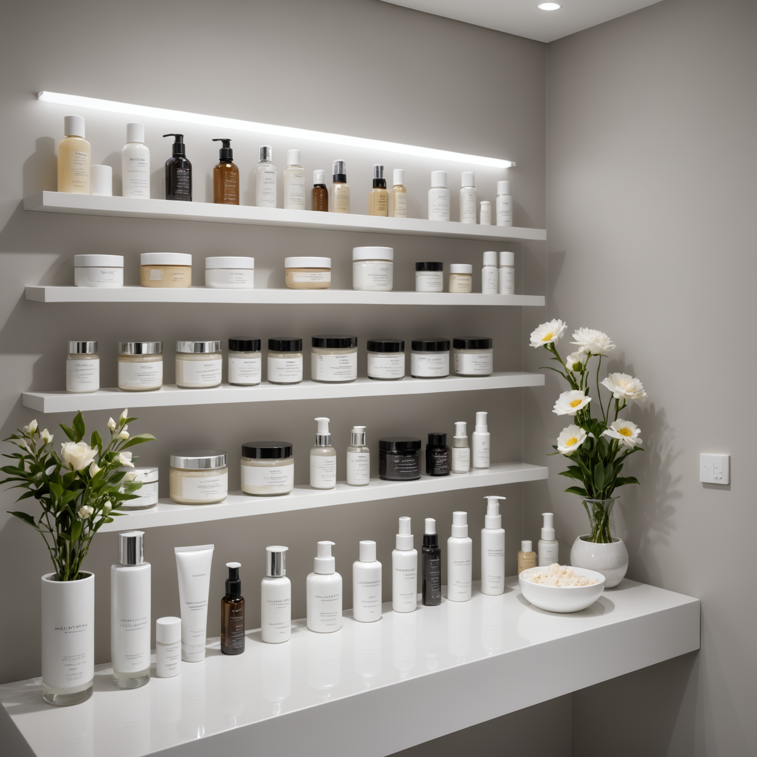 Description of a cosmetic-clinic visual, such as a treatment room with skincare textures.