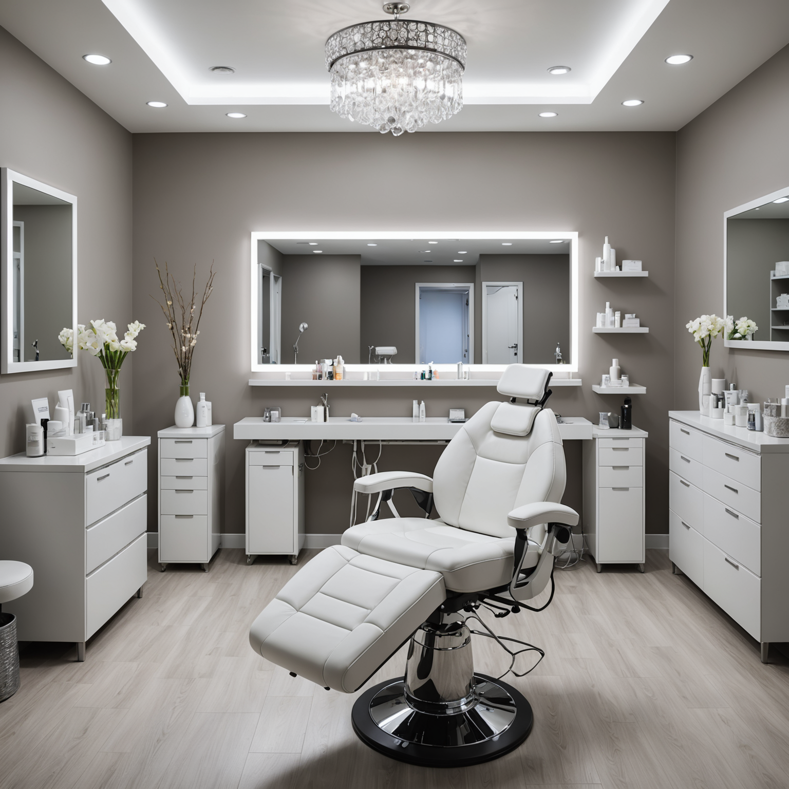 A serene cosmetic clinic treatment room with esthetician tools neatly arranged, representing a professional and calming environment for Botox procedures.