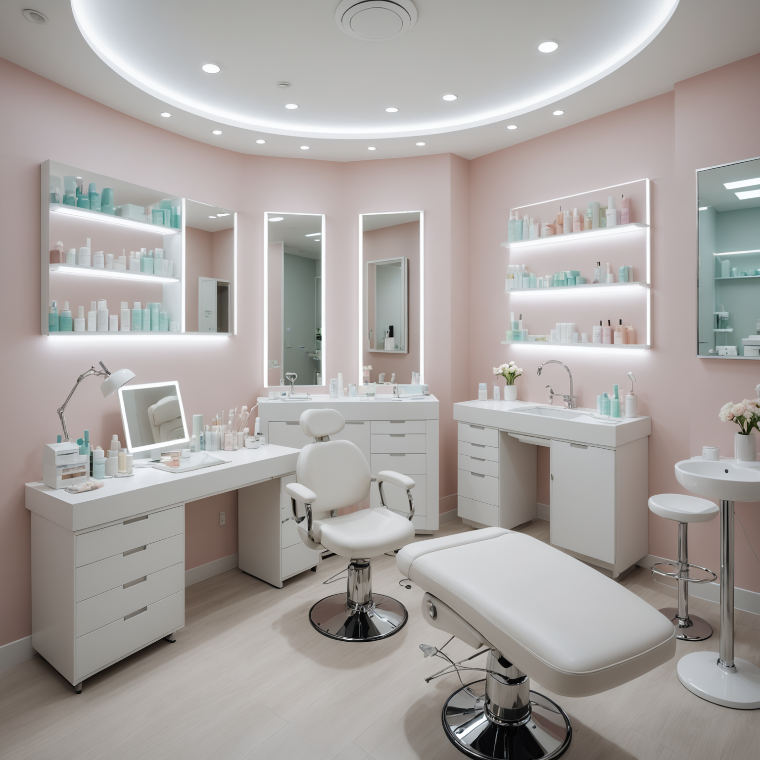 A serene treatment room in a cosmetic clinic with an esthetician's hands preparing sterile tools for a Botox procedure