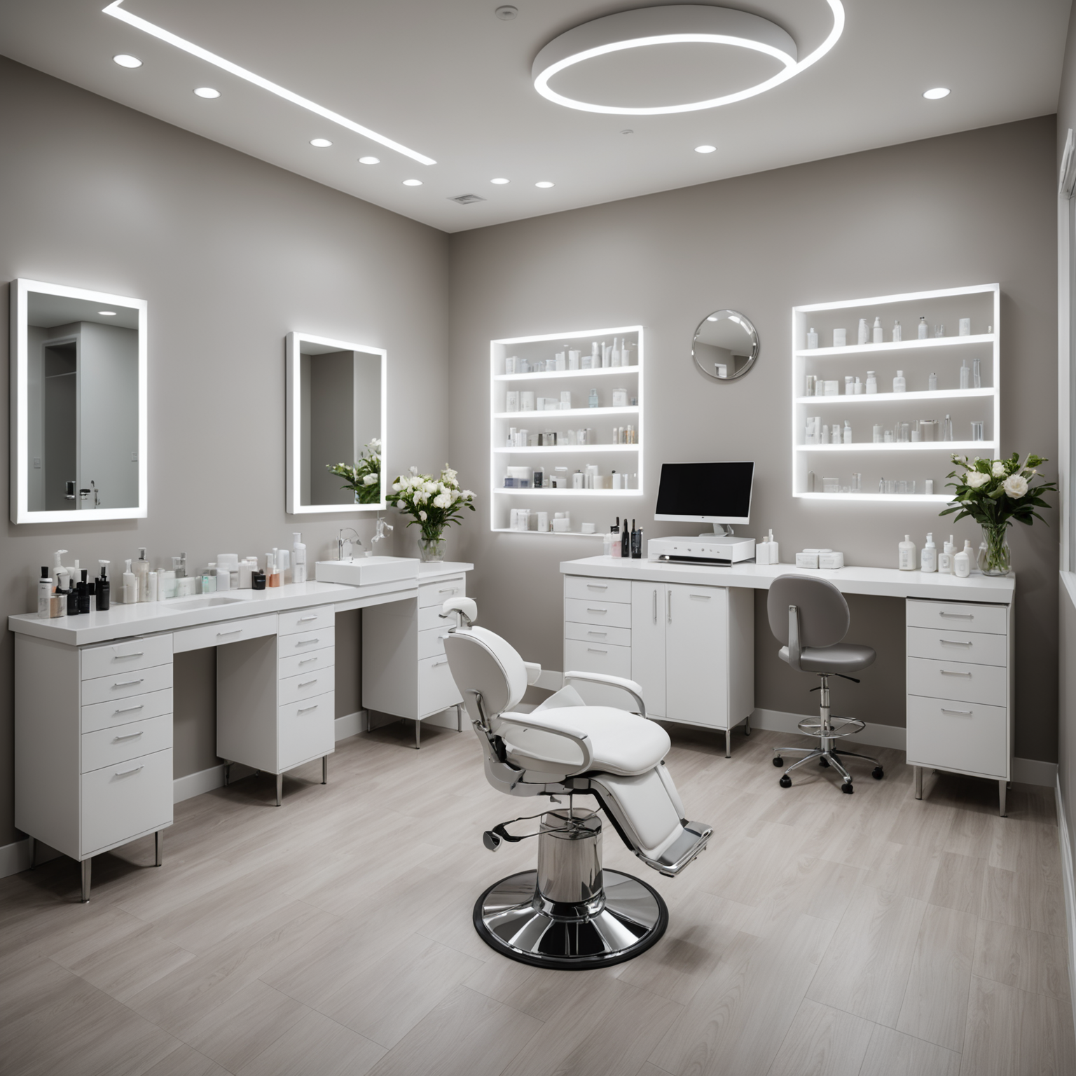 Describe a cosmetic-clinic visual, such as a treatment room with esthetician tools.