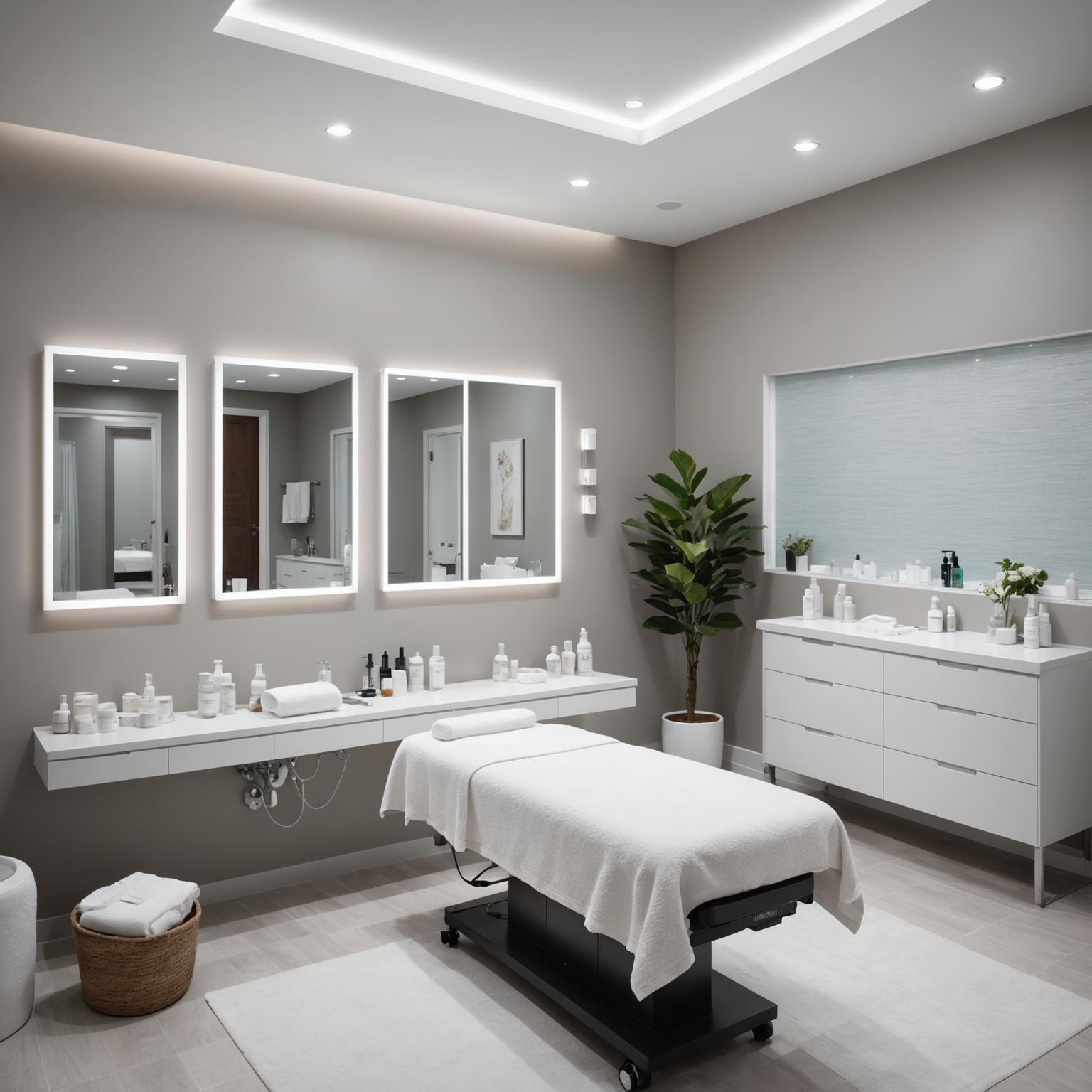 An esthetician's hands performing microneedling in a serene spa treatment room, with skincare textures and sterile tools visible.