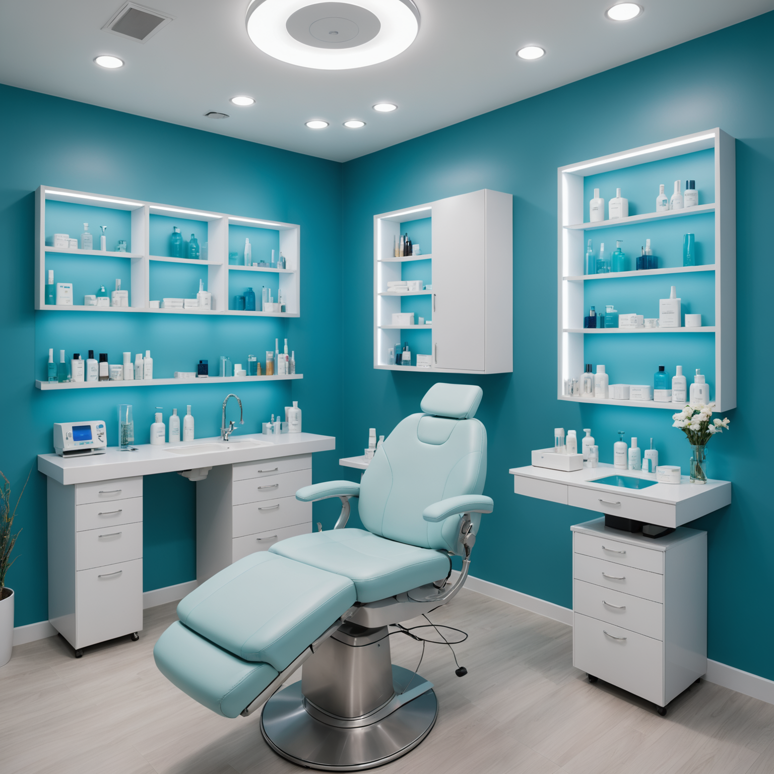 Depiction of a serene cosmetic clinic treatment room, showcasing an esthetician's hands and sterile tools.