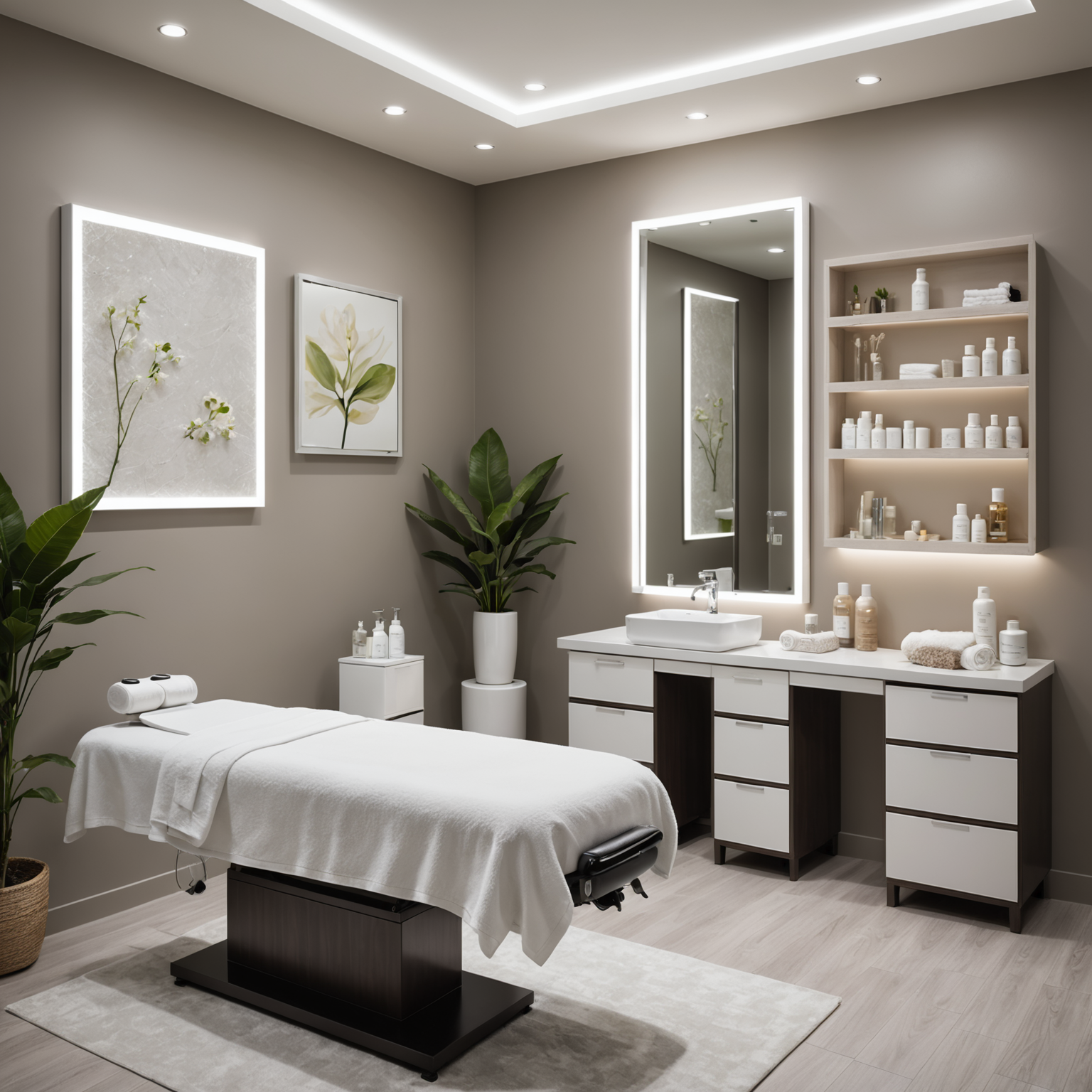 A serene spa treatment room with skincare tools ready for a microneedling session.