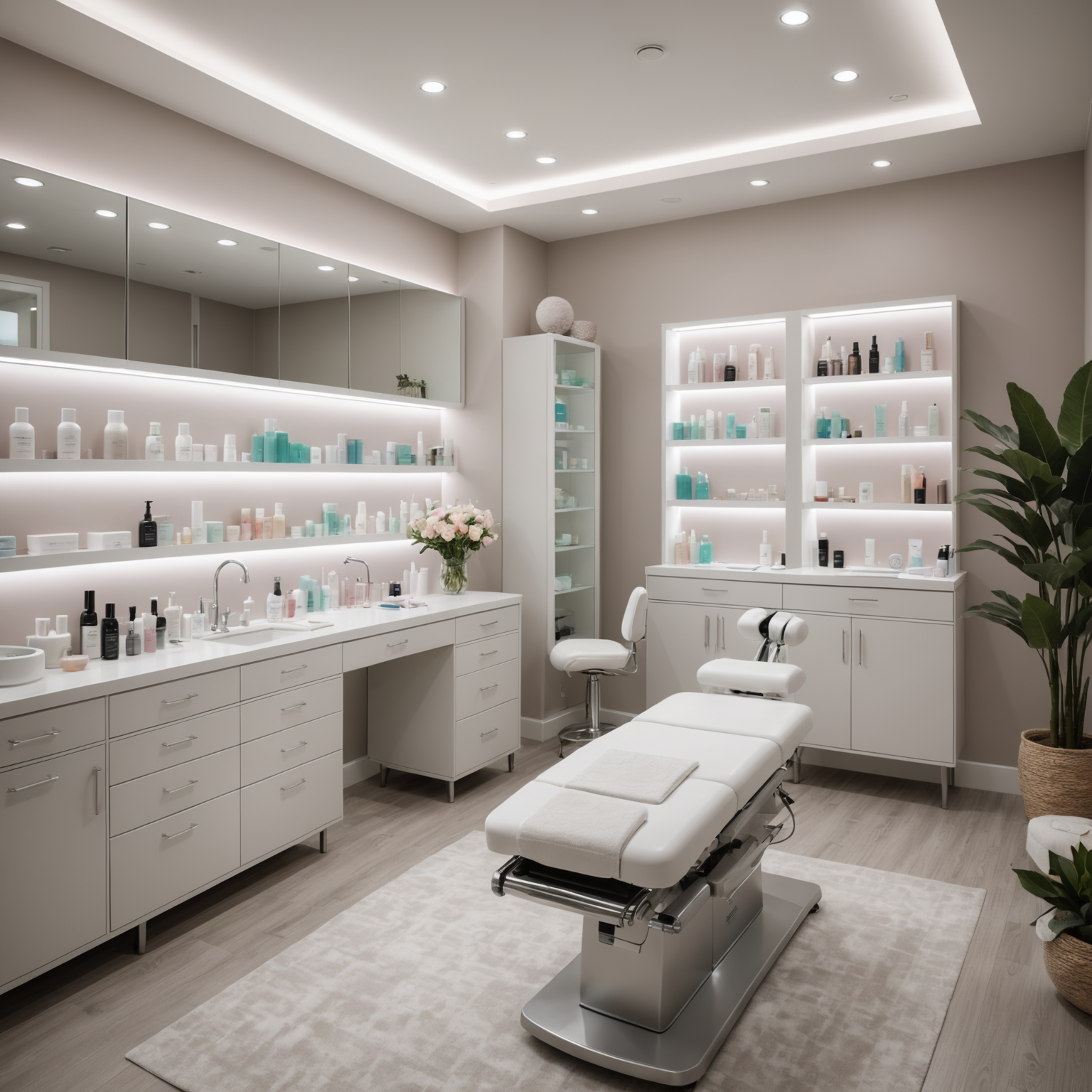 A serene cosmetic treatment room with an esthetician's hands preparing sterile tools for a microneedling session