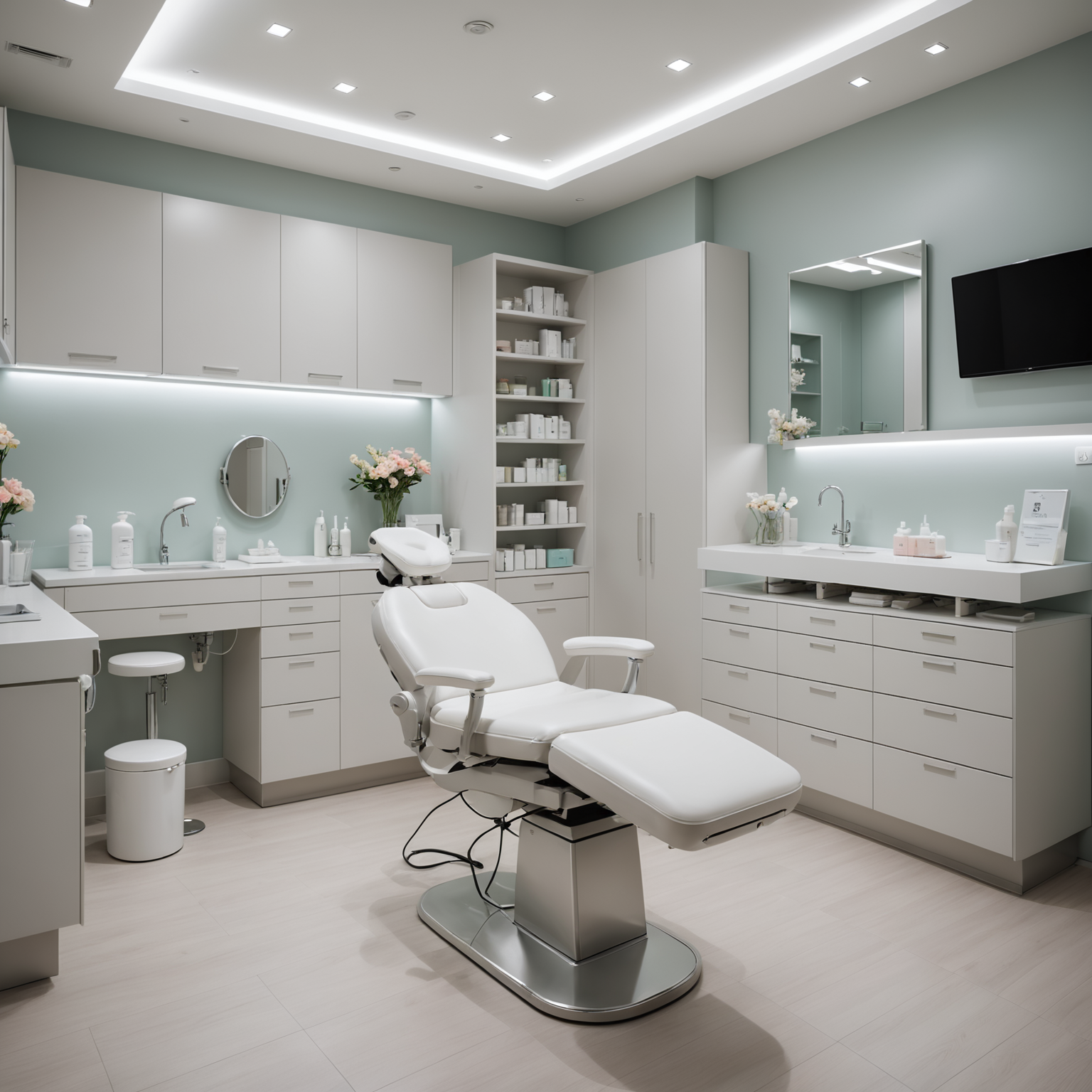 A serene treatment room in a cosmetic clinic, showcasing sterile tools and a calming spa interior.