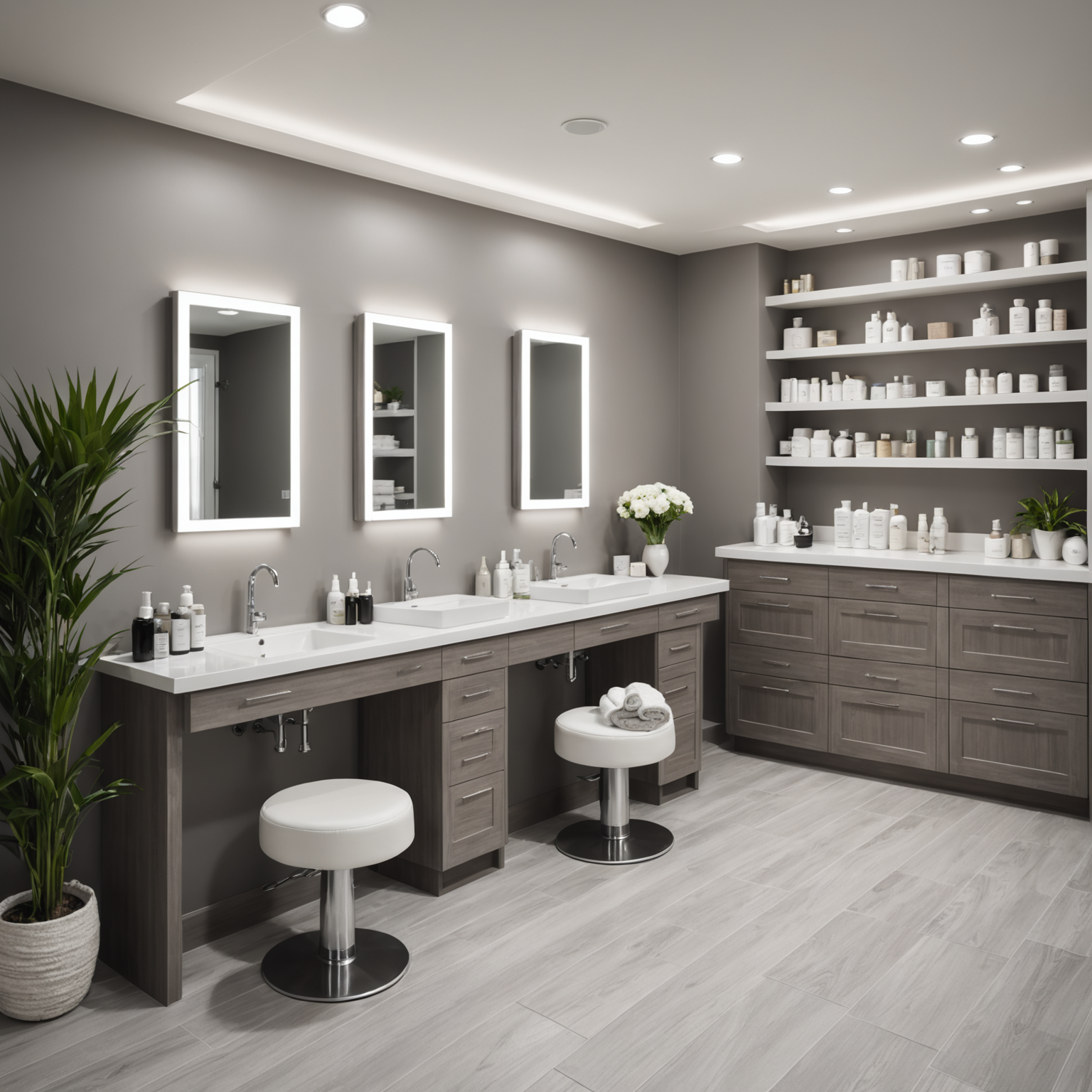 A tranquil spa interior with esthetician tools neatly arranged on a counter