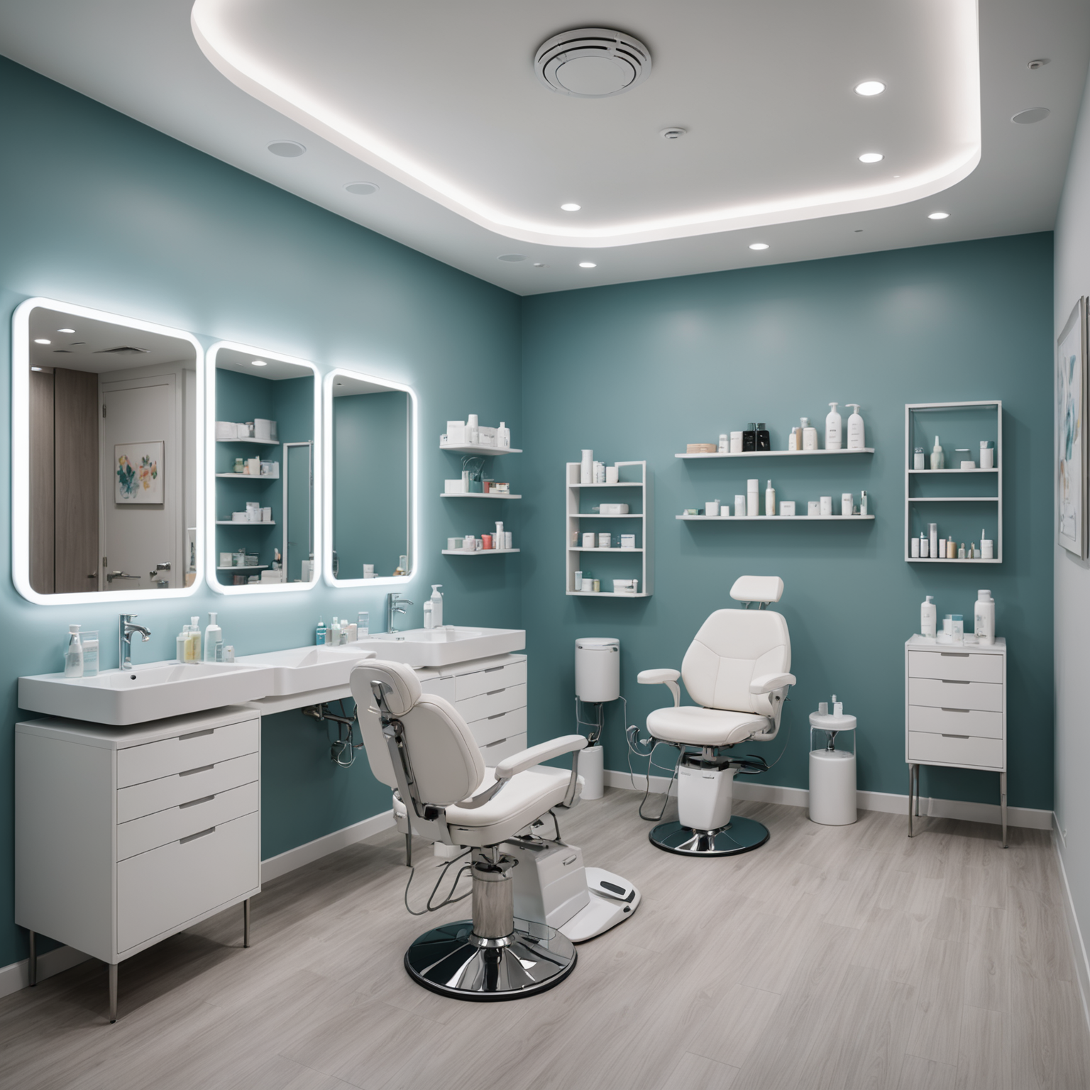A well-lit cosmetic clinic treatment room with sterile tools and skincare textures
