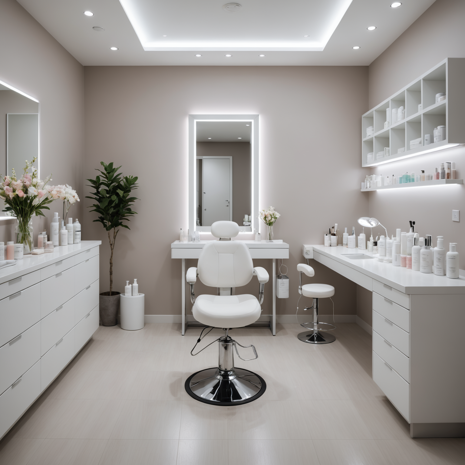 Description of a cosmetic clinic with esthetician tools and a serene treatment room setting