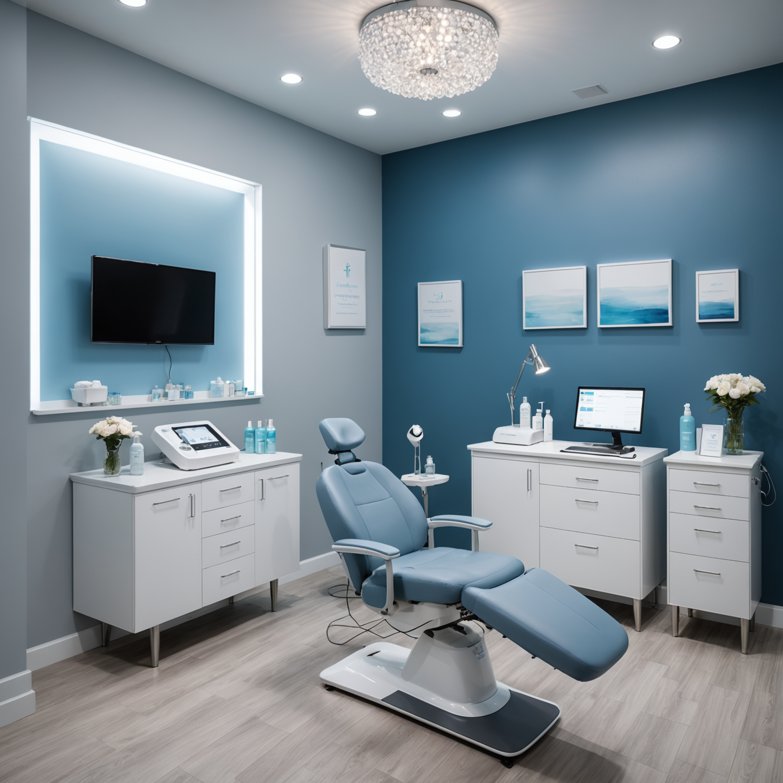 A serene Coolsculpting treatment room with an esthetician preparing equipment