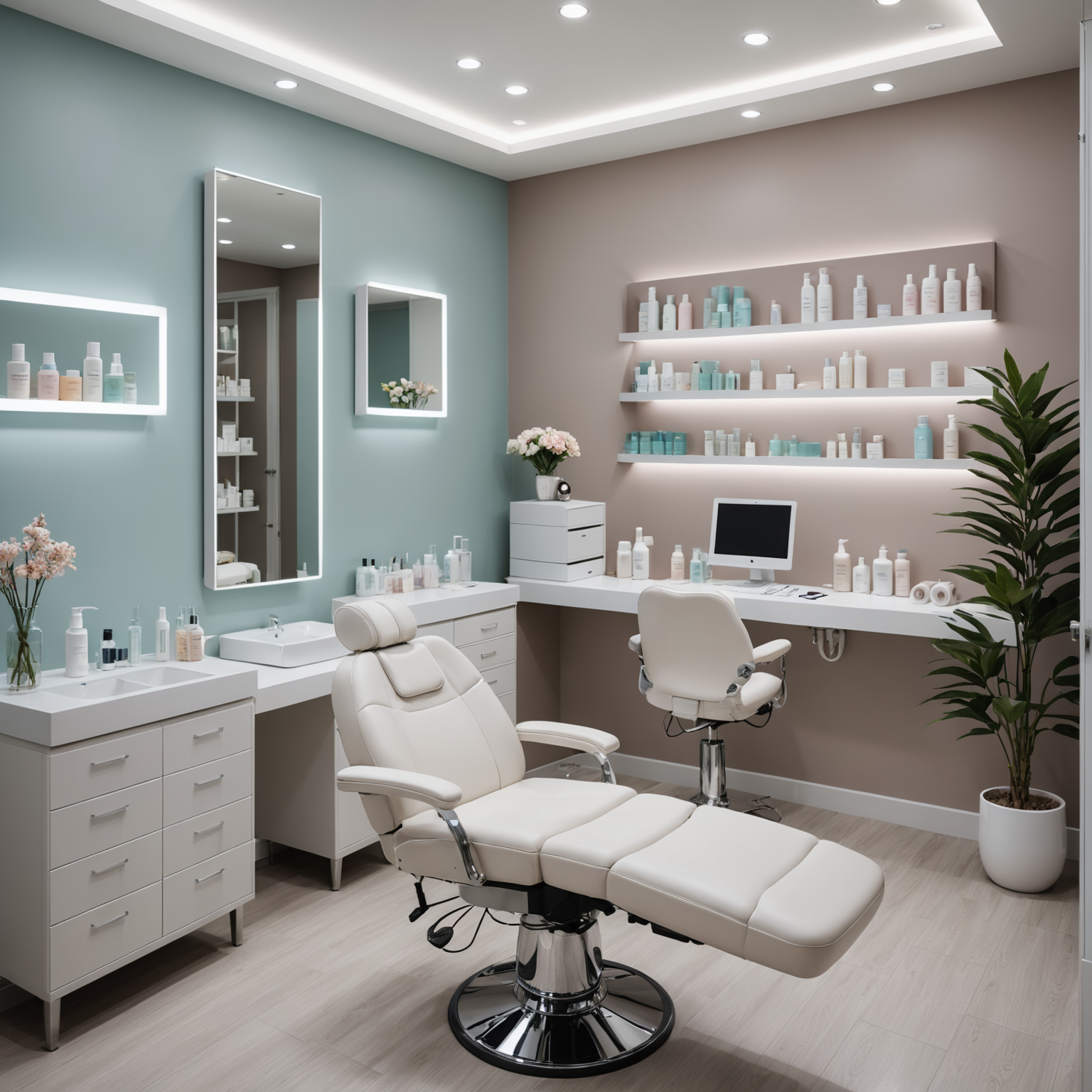 A serene, professional cosmetic clinic treatment room, showcasing skincare textures and sterile tools.