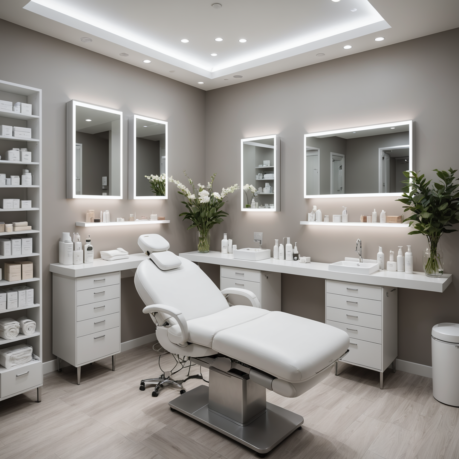 A cozy treatment room in a cosmetic clinic, showcasing an esthetician's hands preparing sterile tools on a clean, inviting surface.