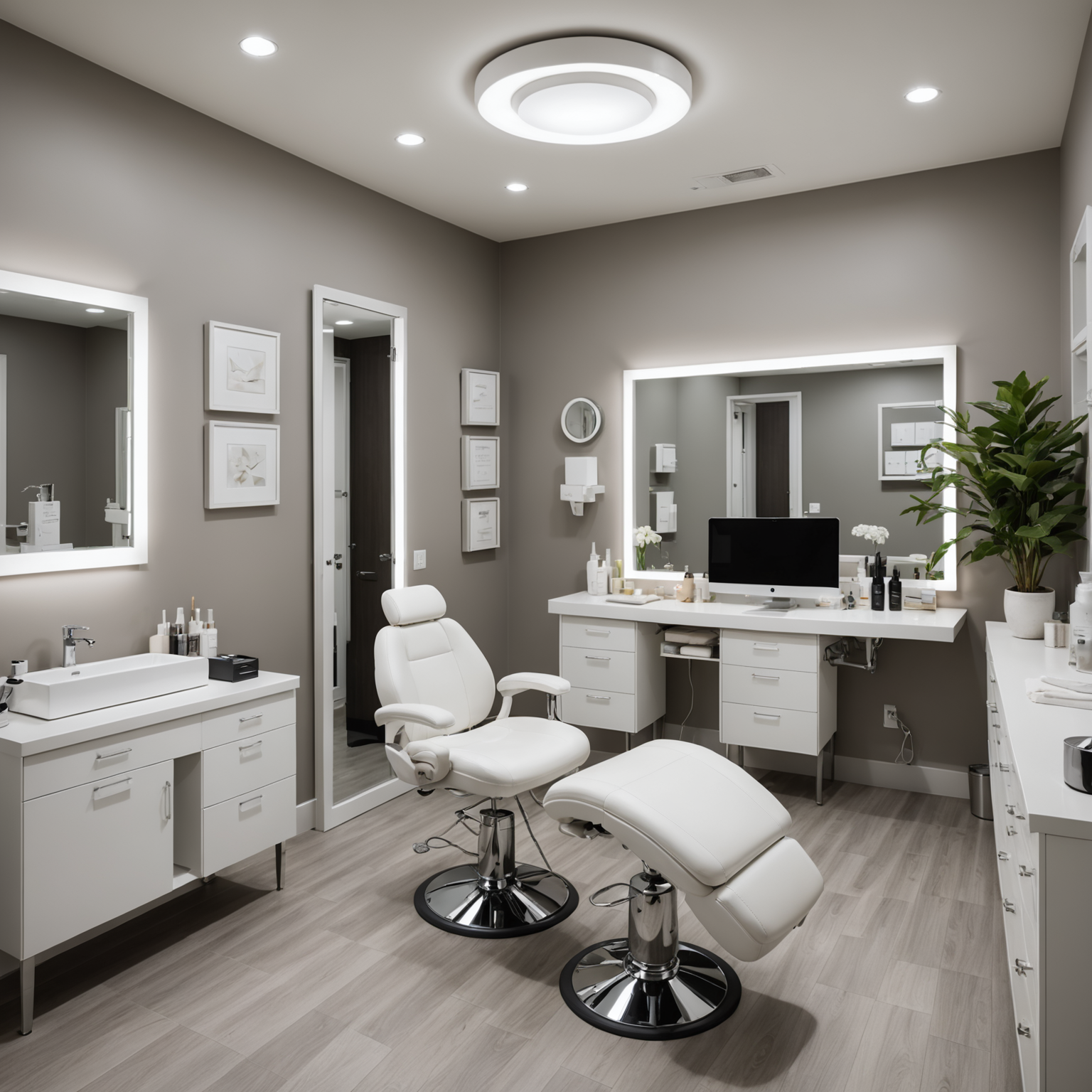 A serene cosmetic treatment room with esthetician tools neatly arranged, evoking a sense of calm and professionalism.