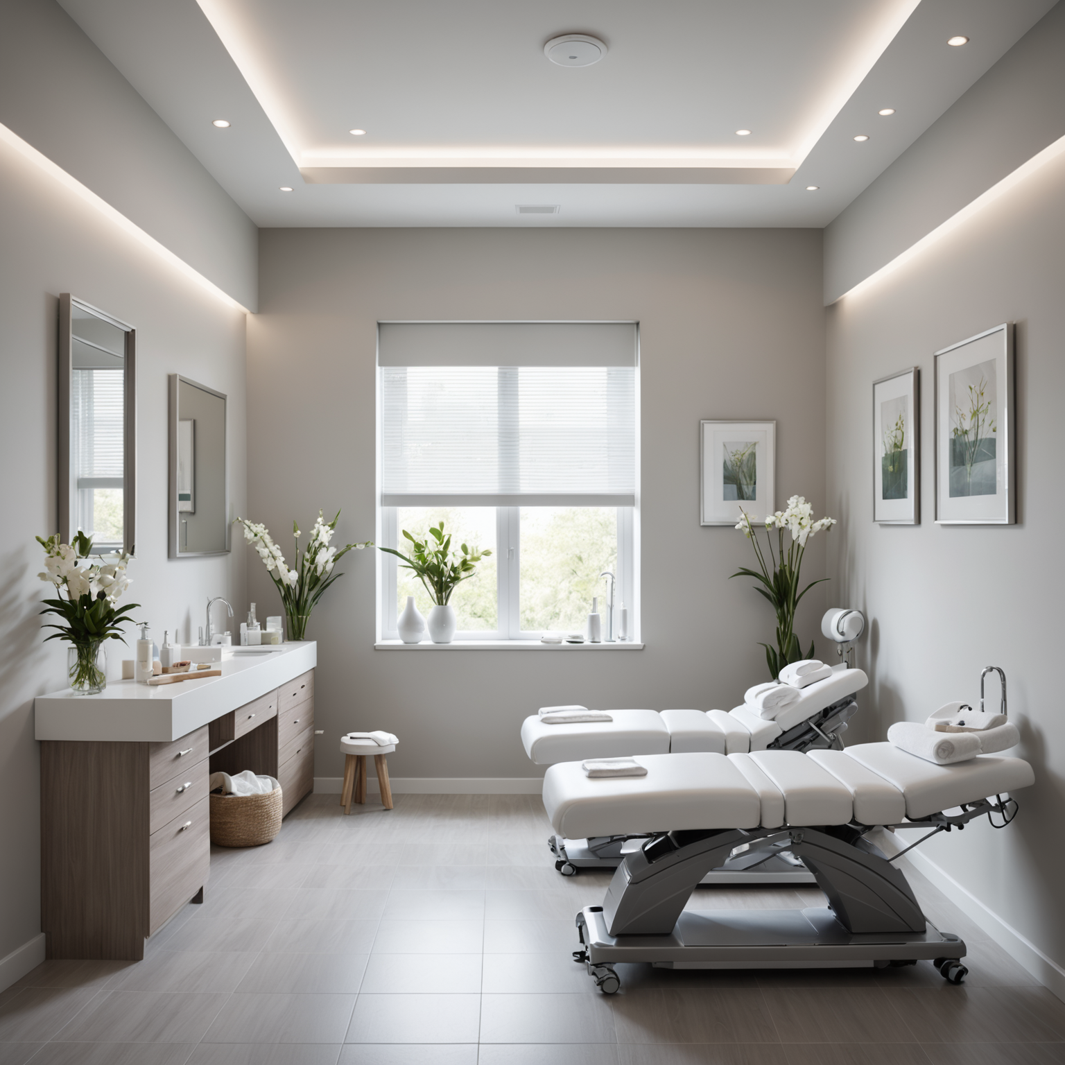 A serene spa interior with a treatment room and sterile tools