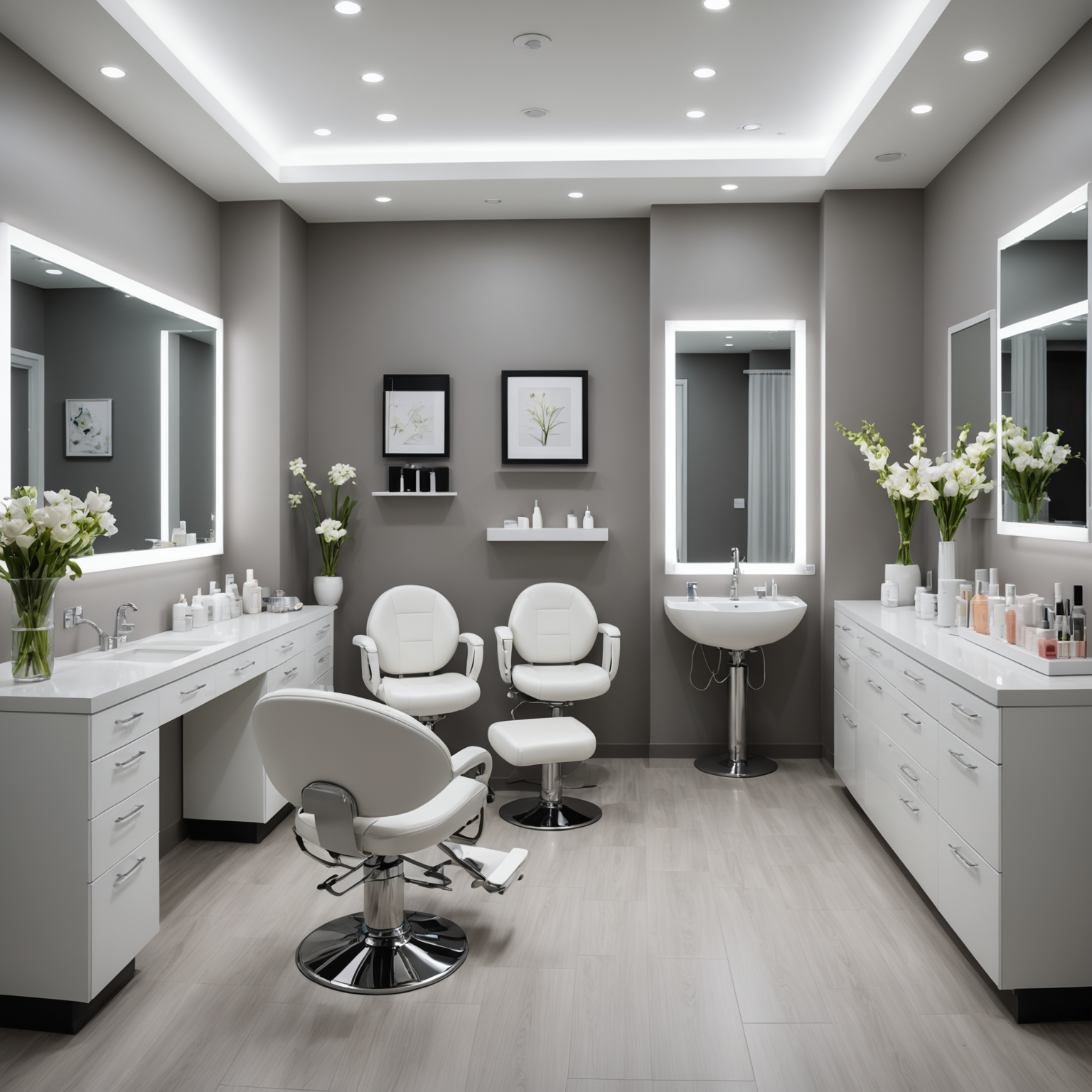 A well-lit cosmetic clinic treatment room with an esthetician preparing tools for a procedure