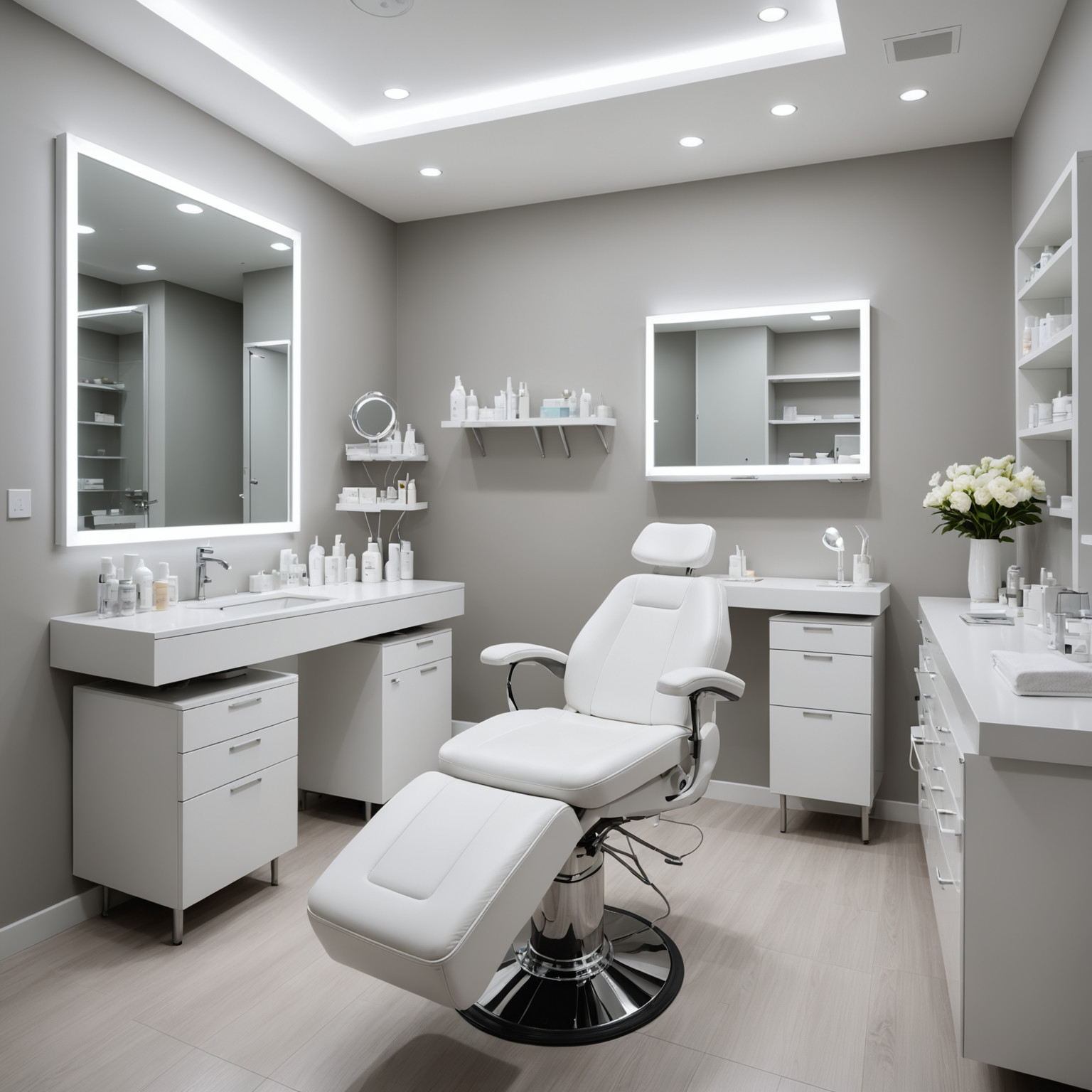 Cosmetic-clinic visual of a treatment room with sterile tools