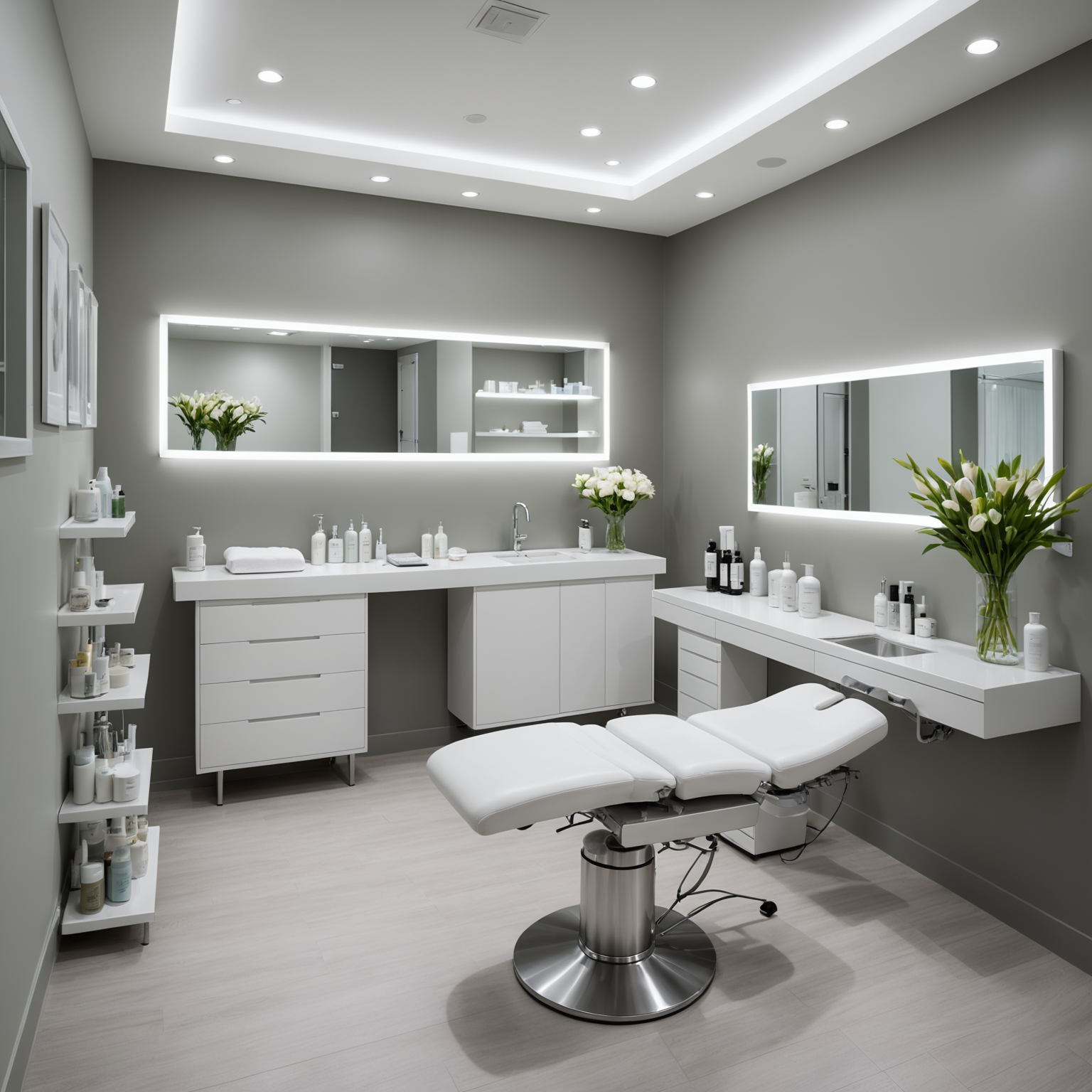 A serene treatment room with an esthetician preparing sterile tools for a procedure.