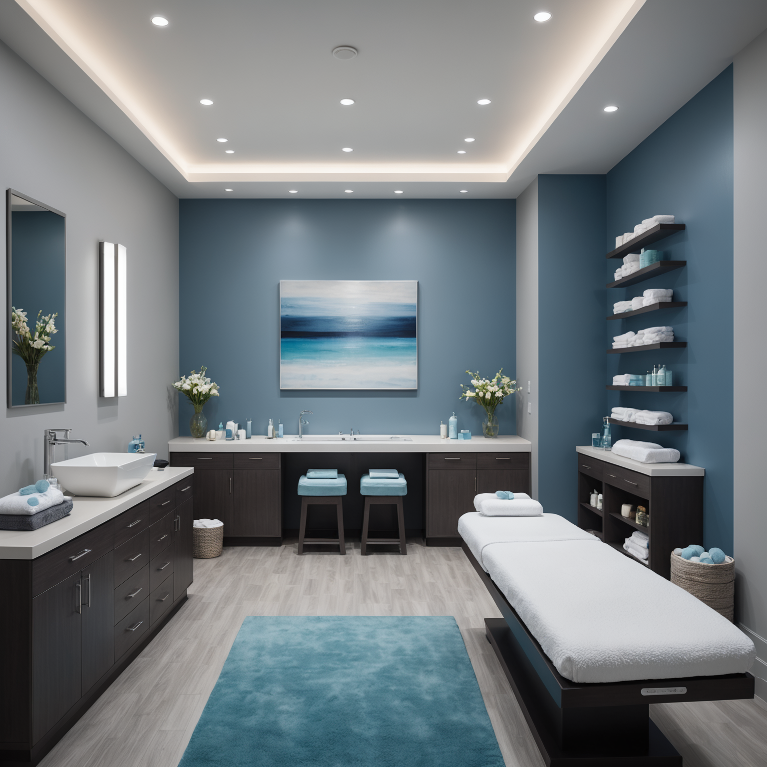 A serene spa interior with a treatment room featuring modern esthetic equipment and a comfortable treatment chair.