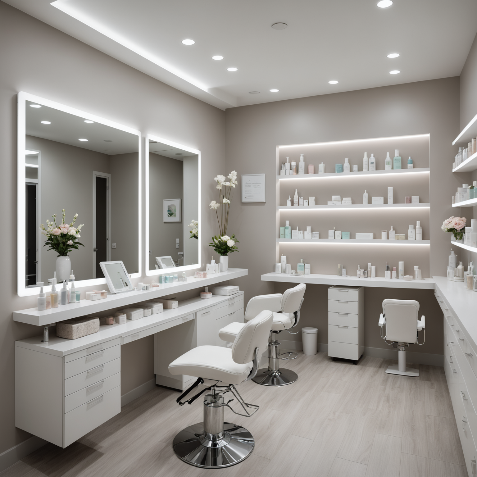 A serene cosmetic clinic treatment room with esthetician tools neatly arranged.