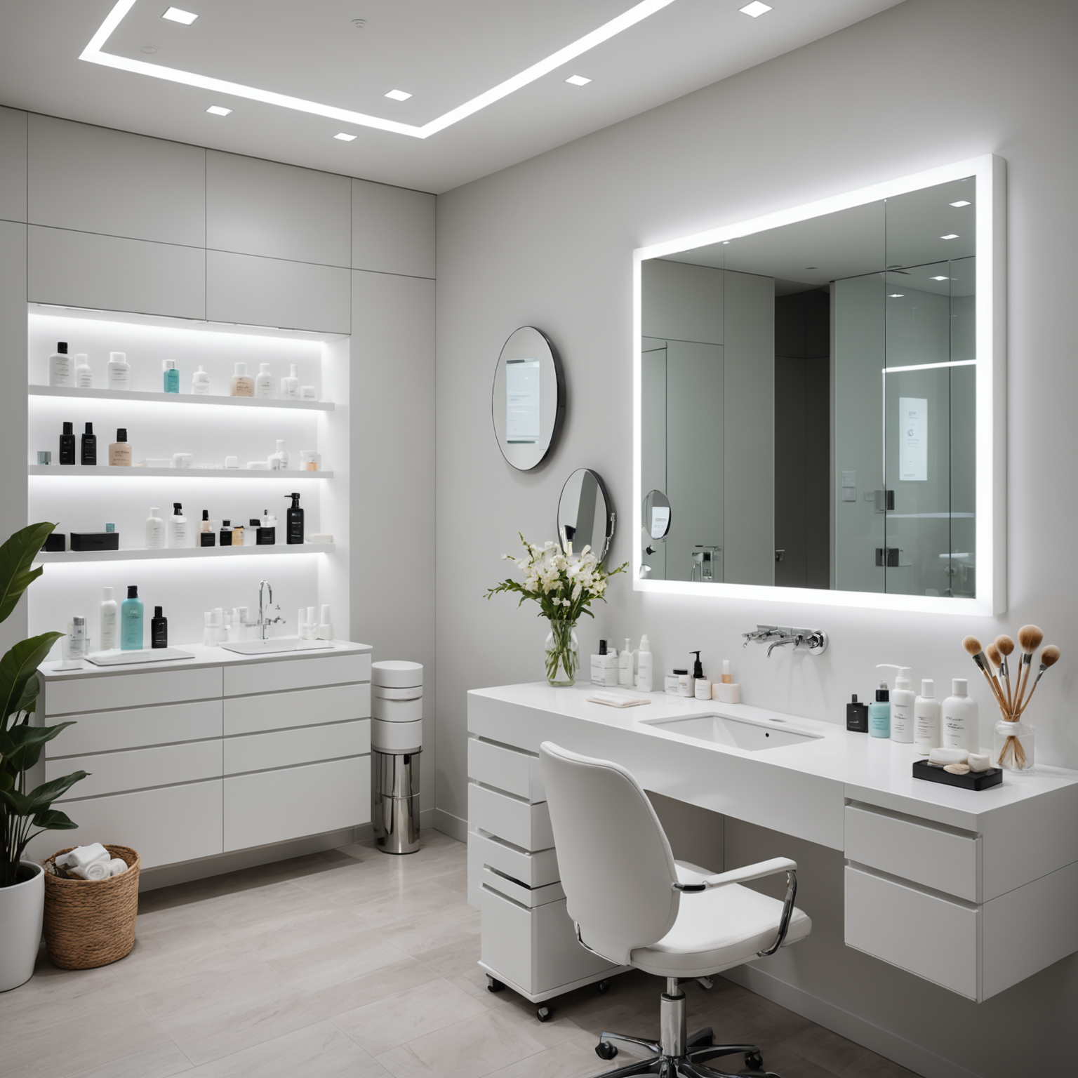 Treatment room with sterile tools and skincare textures