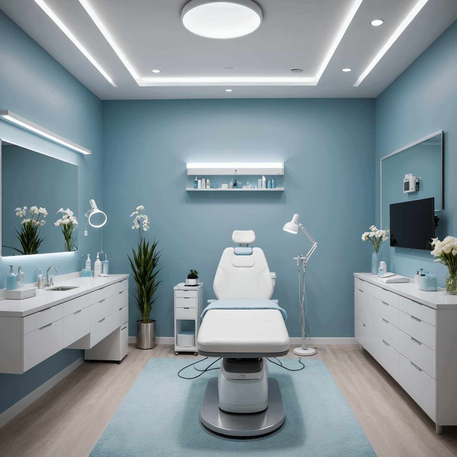 A cozy treatment room with sterile tools and skincare textures, evoking a sense of professionalism and cleanliness.