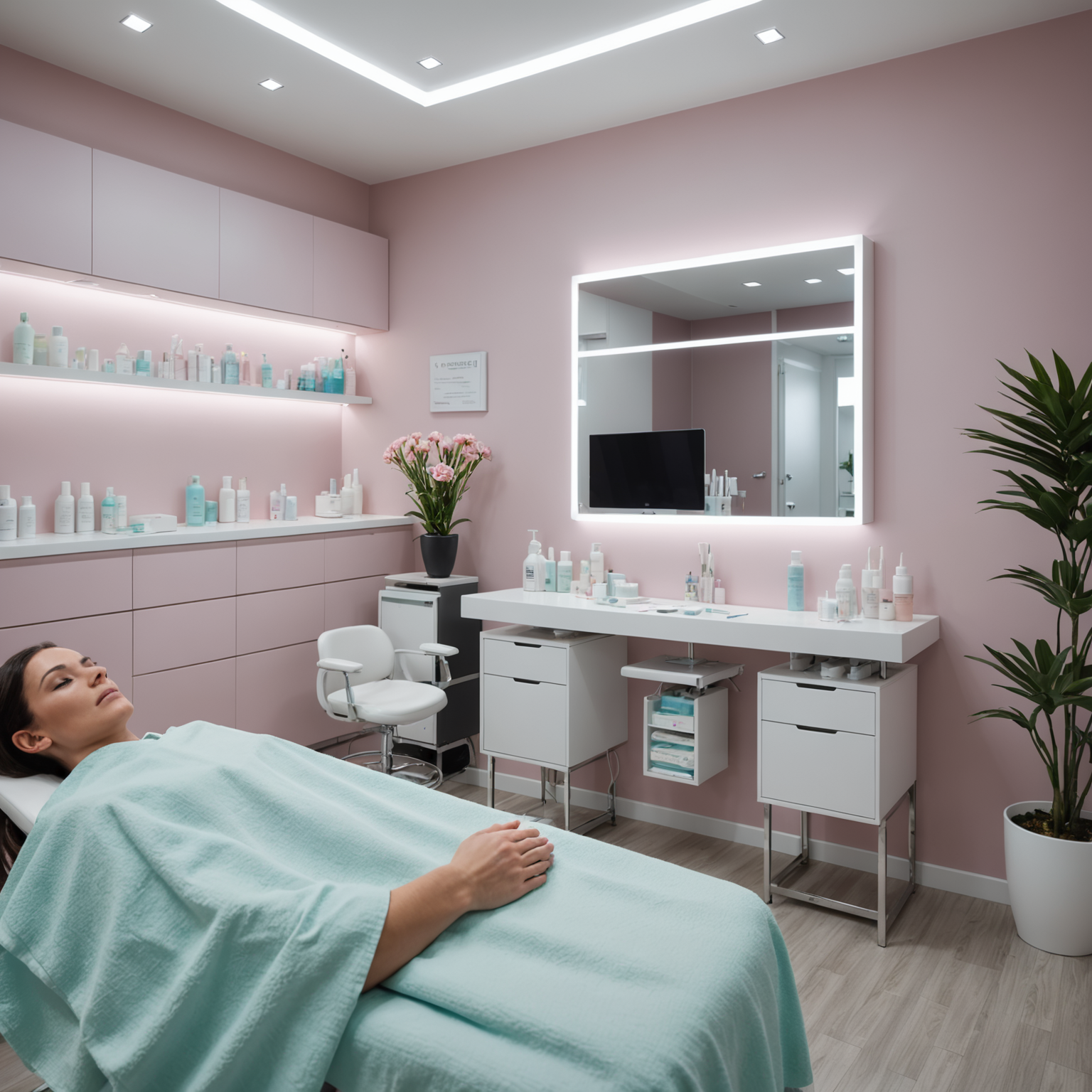 Depict a treatment room in a cosmetic clinic with an esthetician's hands preparing a sterile needle for injection.