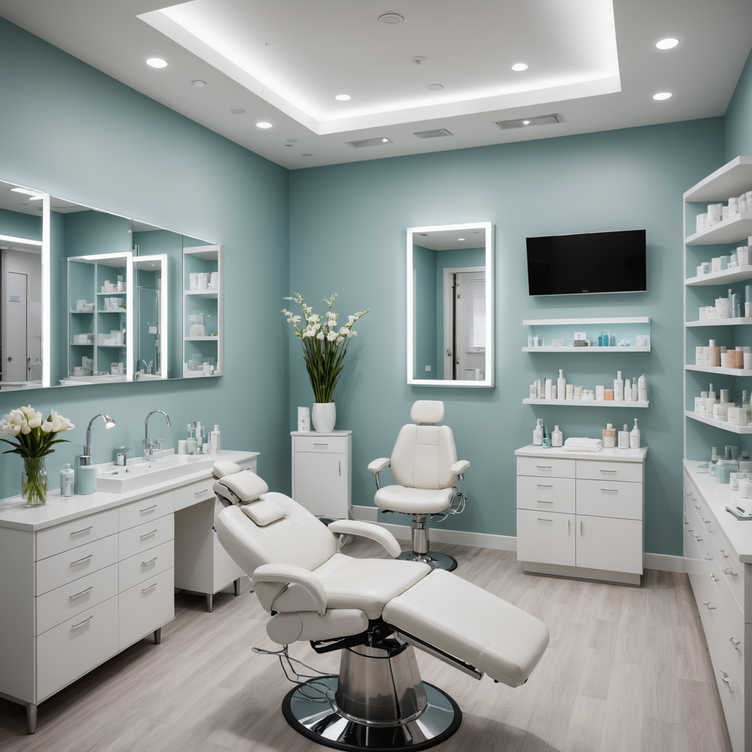 Cosmetic-clinic interior with an esthetician preparing tools for a treatment