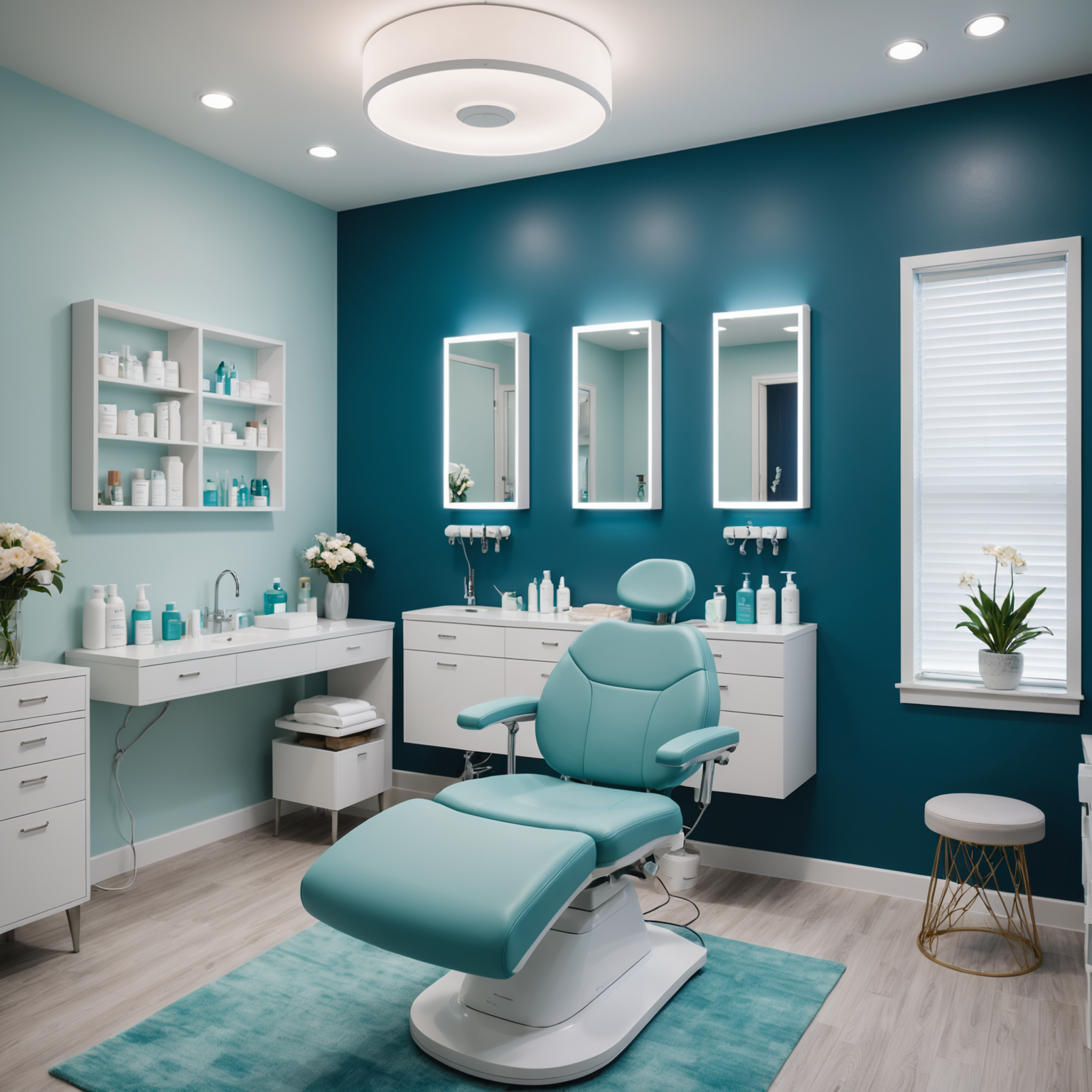 A serene treatment room with a skincare professional preparing for a chemical peel procedure.