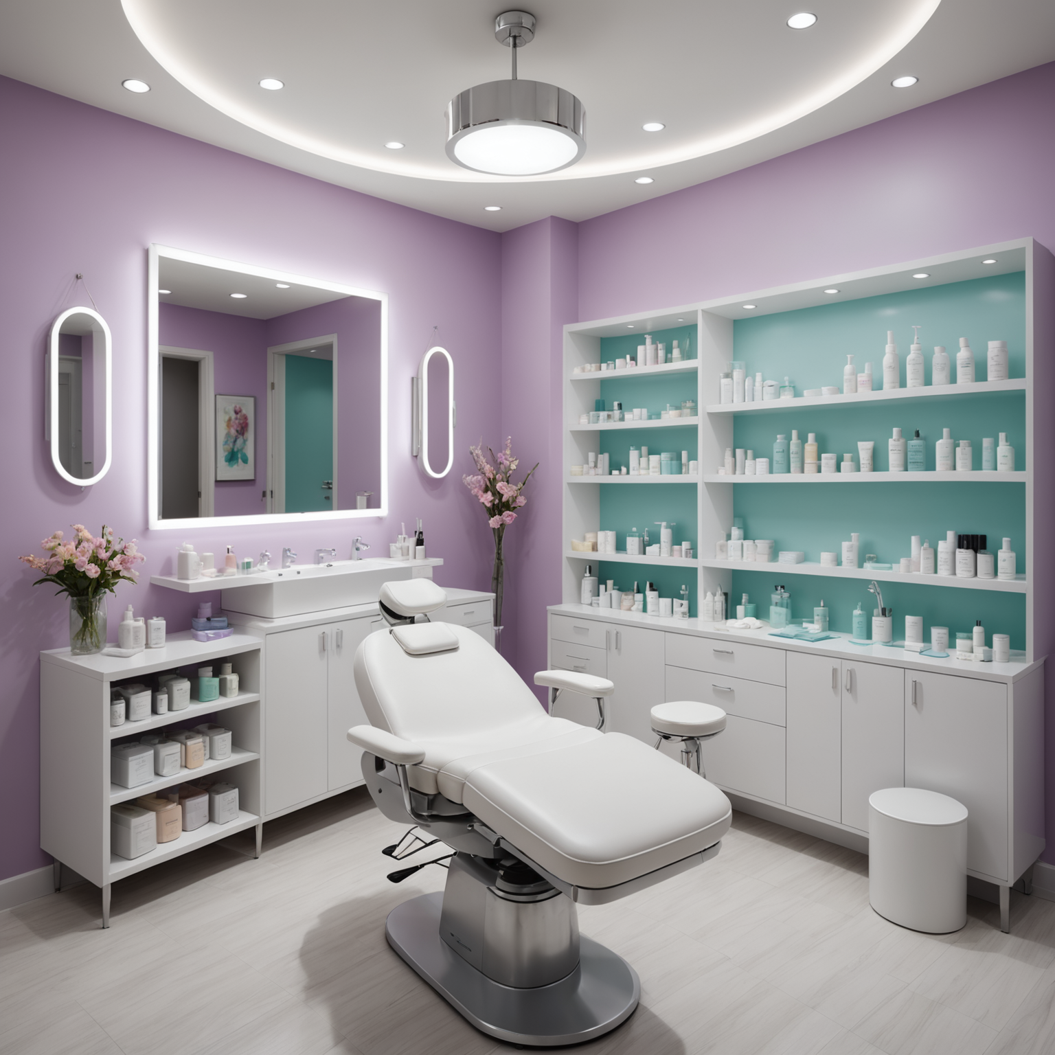 A serene cosmetic clinic environment with an esthetician preparing tools for a chemical face peel.