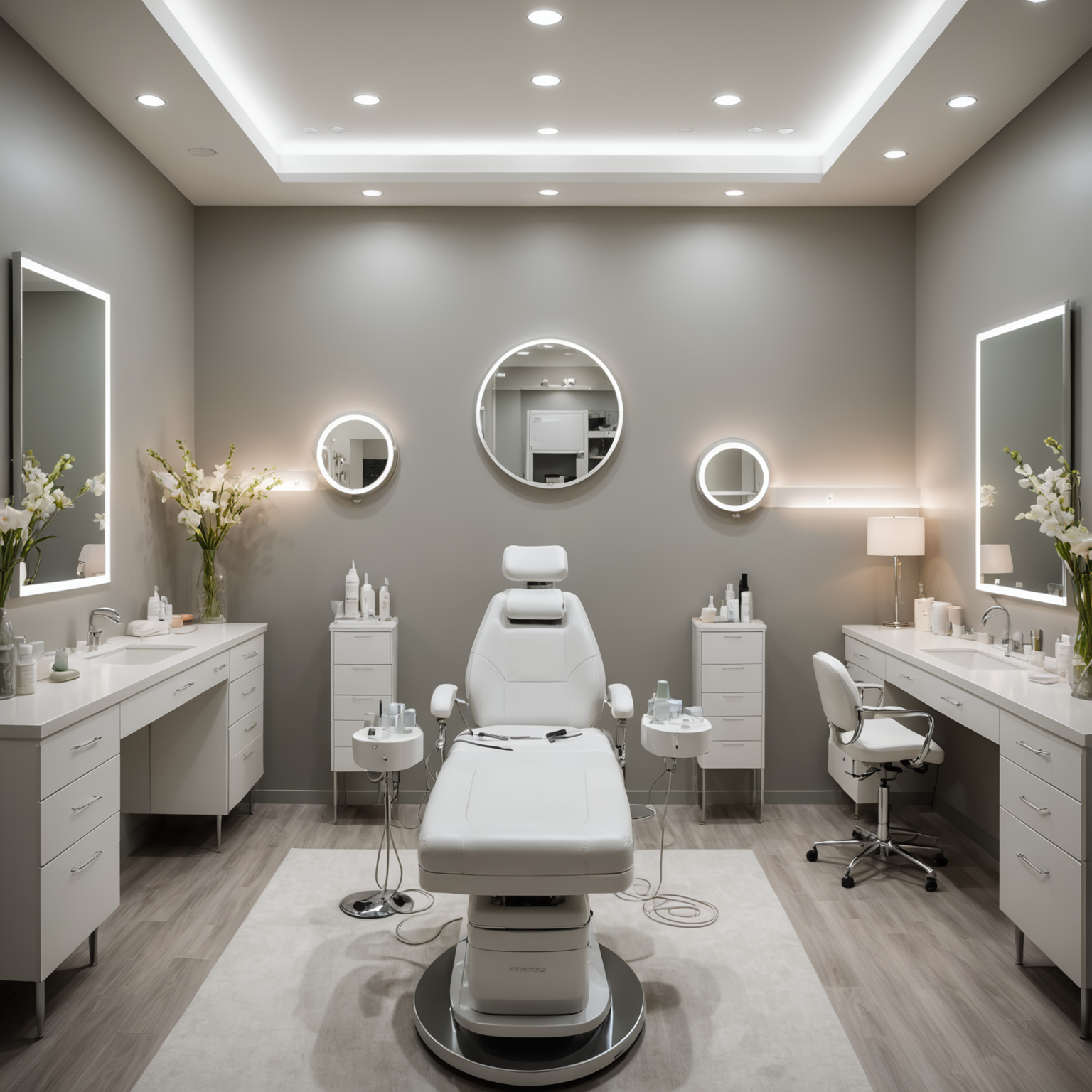 A clean, well-lit treatment room with an esthetician preparing sterile tools for a PDO threading procedure