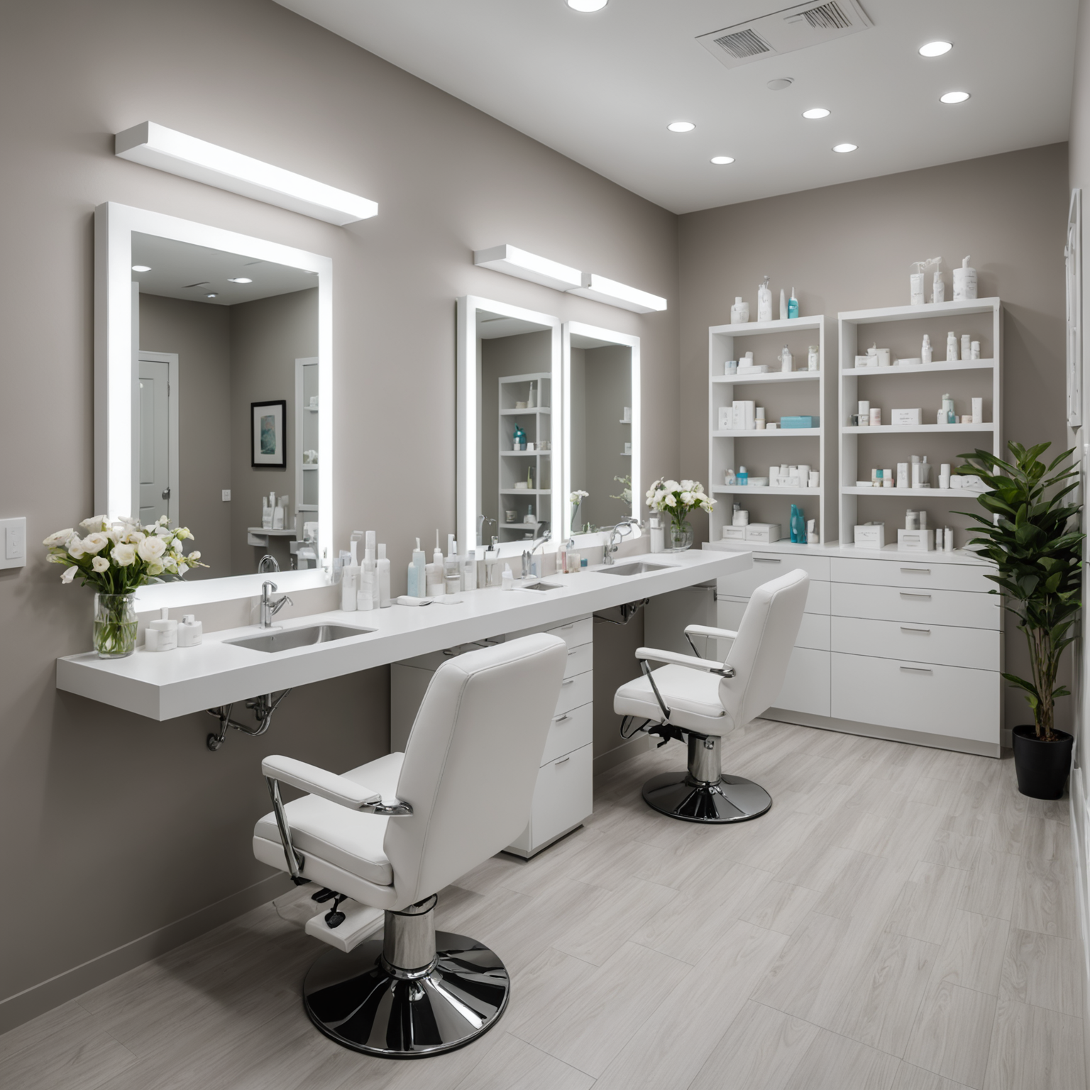 A serene cosmetic treatment room with an esthetician's hands preparing sterile tools, surrounded by calming spa interiors