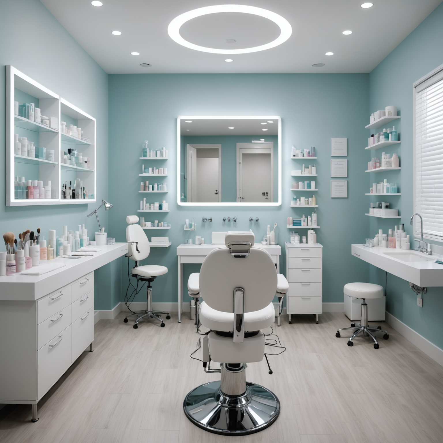 A serene cosmetic clinic treatment room with esthetician hands preparing sterile tools