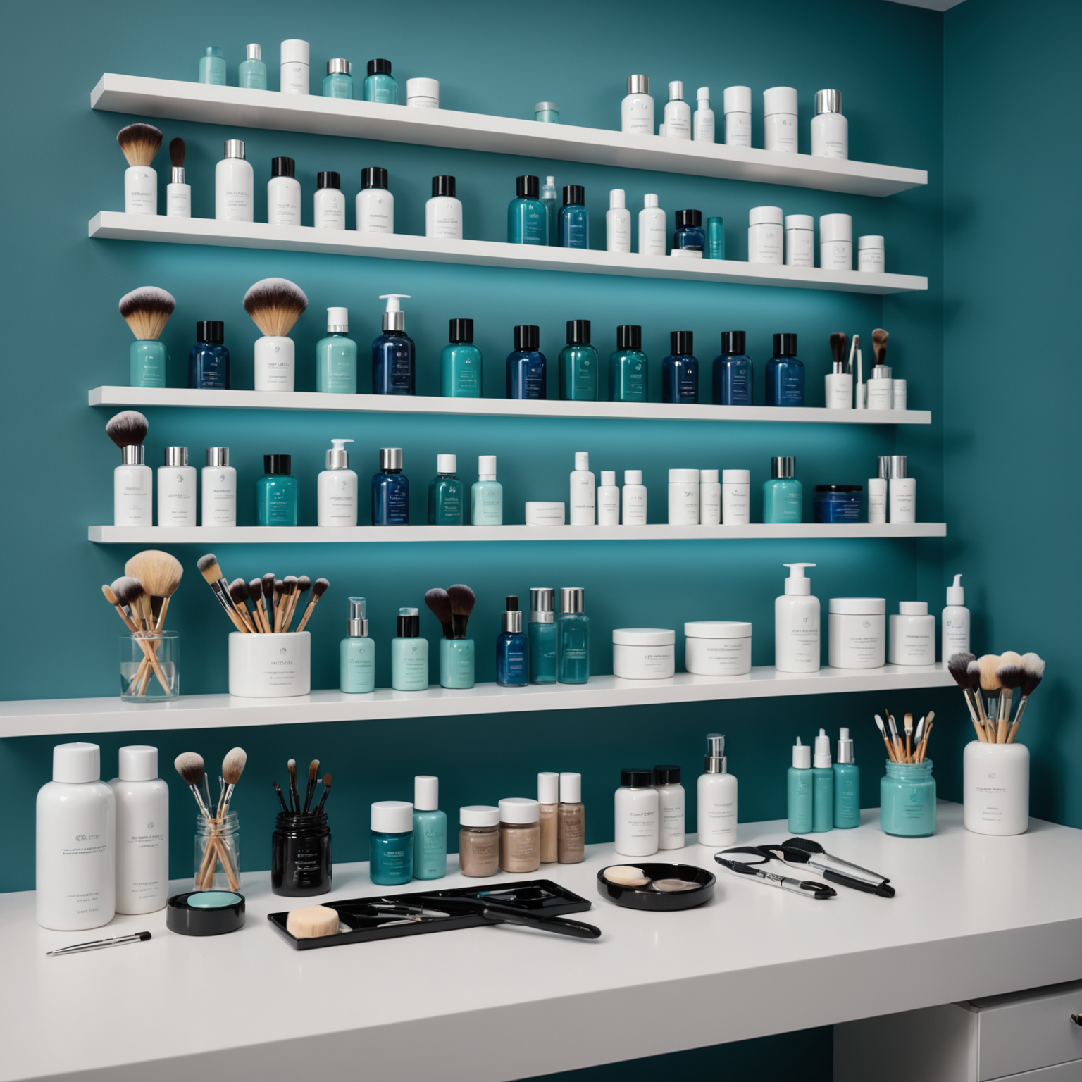 A tranquil cosmetic clinic room with an esthetician's tools arranged neatly, evoking a sense of cleanliness and professionalism.