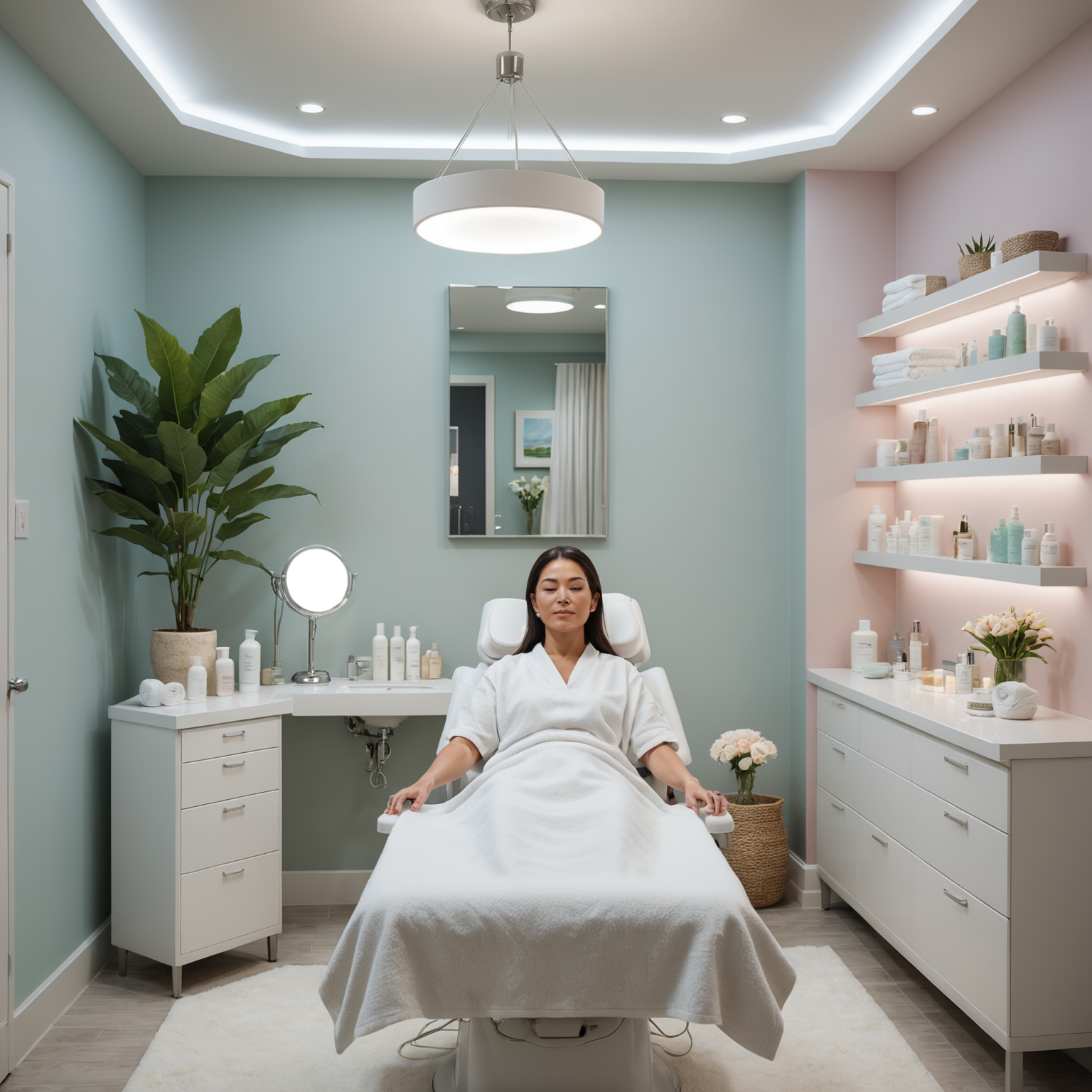 Imagine a serene treatment room with an esthetician's hands gently applying a soothing skin treatment in a spa-like environment.