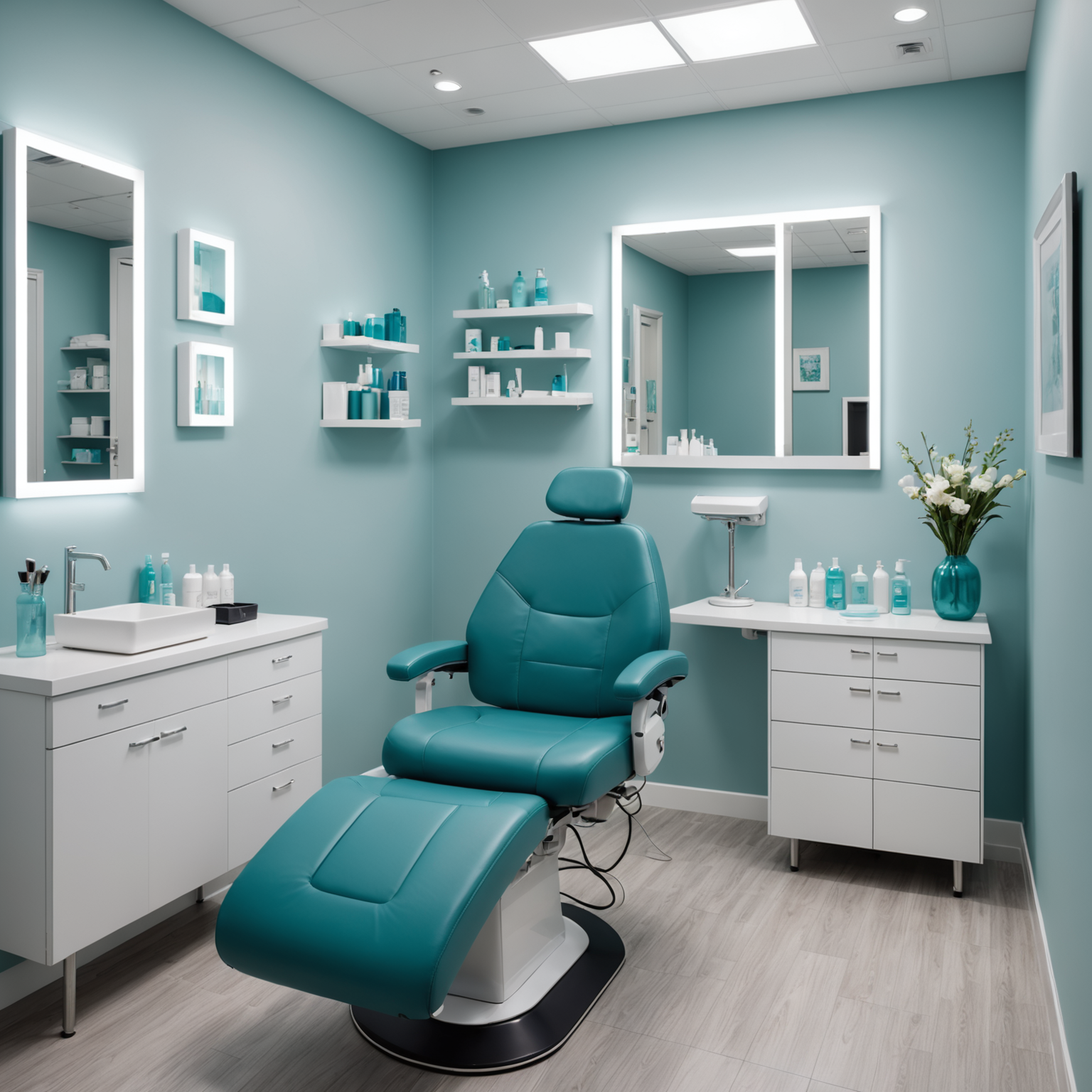 A serene cosmetic clinic treatment room with sterile tools and calming decor