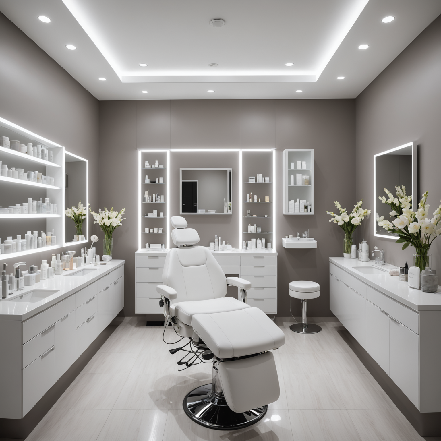 A luxurious cosmetic treatment room with sterile tools and skincare textures