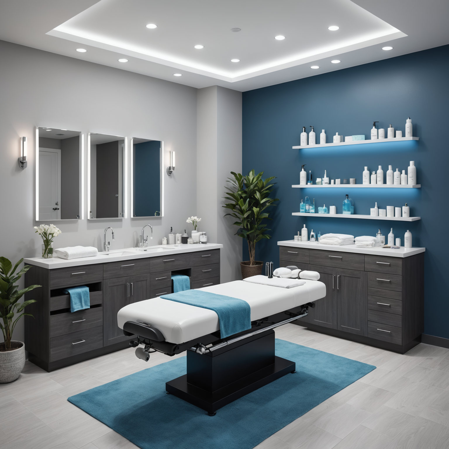 A serene spa interior with esthetician tools neatly arranged, capturing the essence of a cosmetic treatment setting.