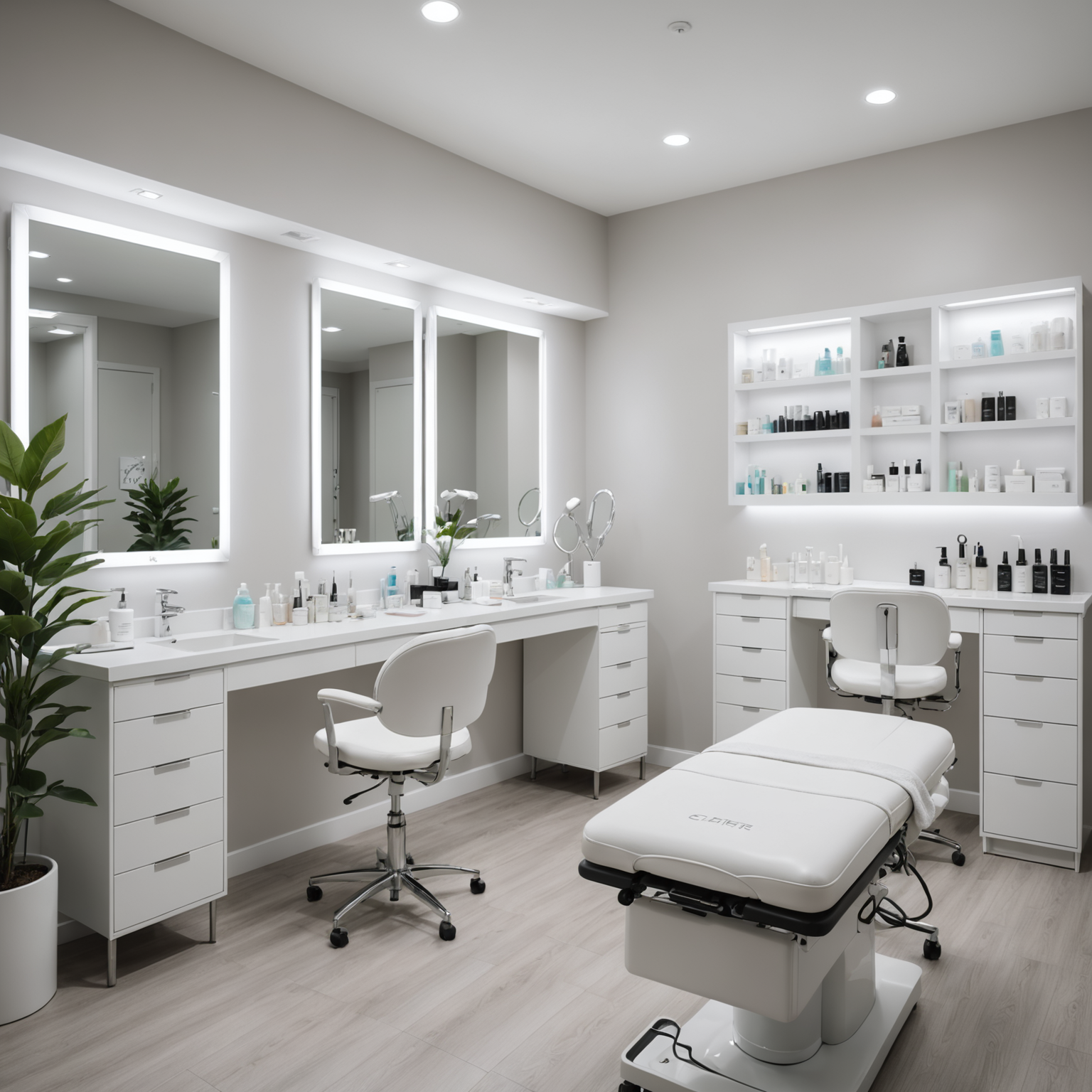 Describe a cosmetic-clinic visual, such as a treatment room with esthetician hands and sterile tools.
