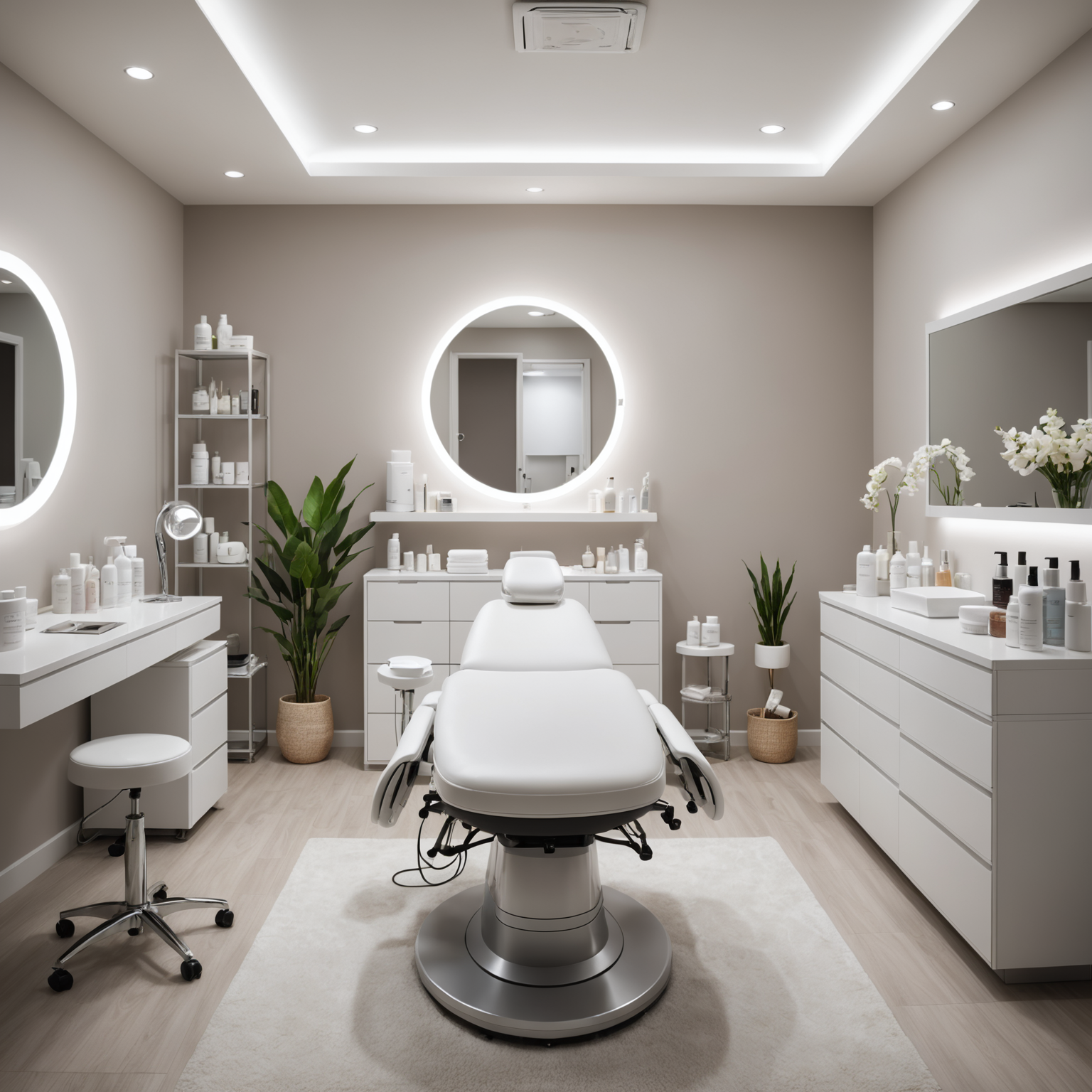 Aesthetic clinic treatment room with skincare tools