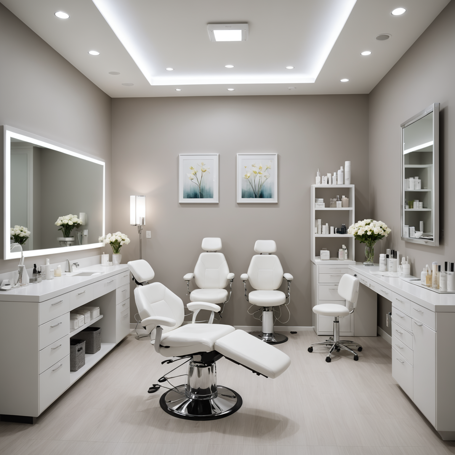 A well-lit cosmetic clinic treatment room with an esthetician preparing tools for a Clear and Brilliant session.