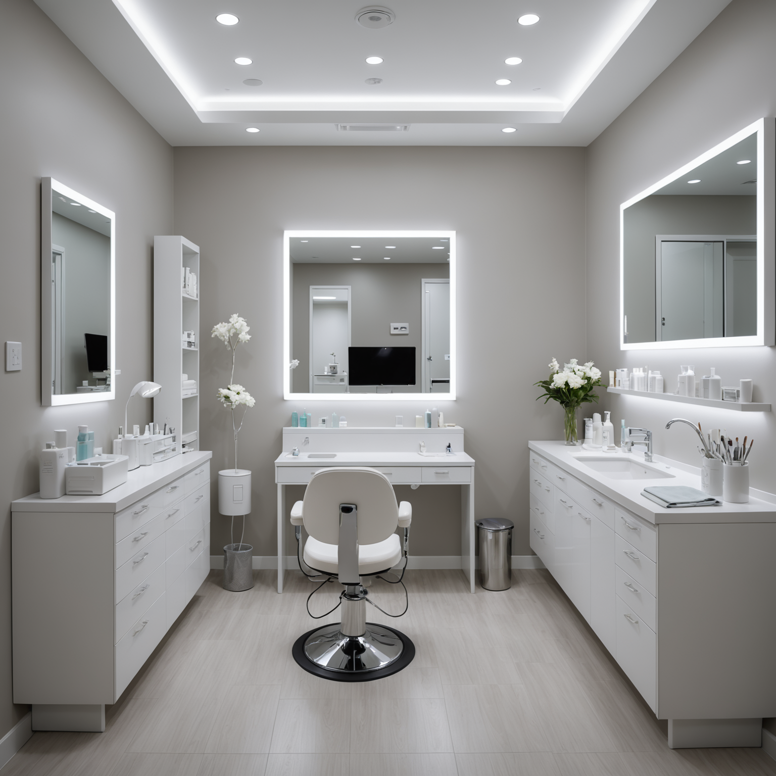 A serene cosmetic clinic treatment room with sterile tools and calming interior