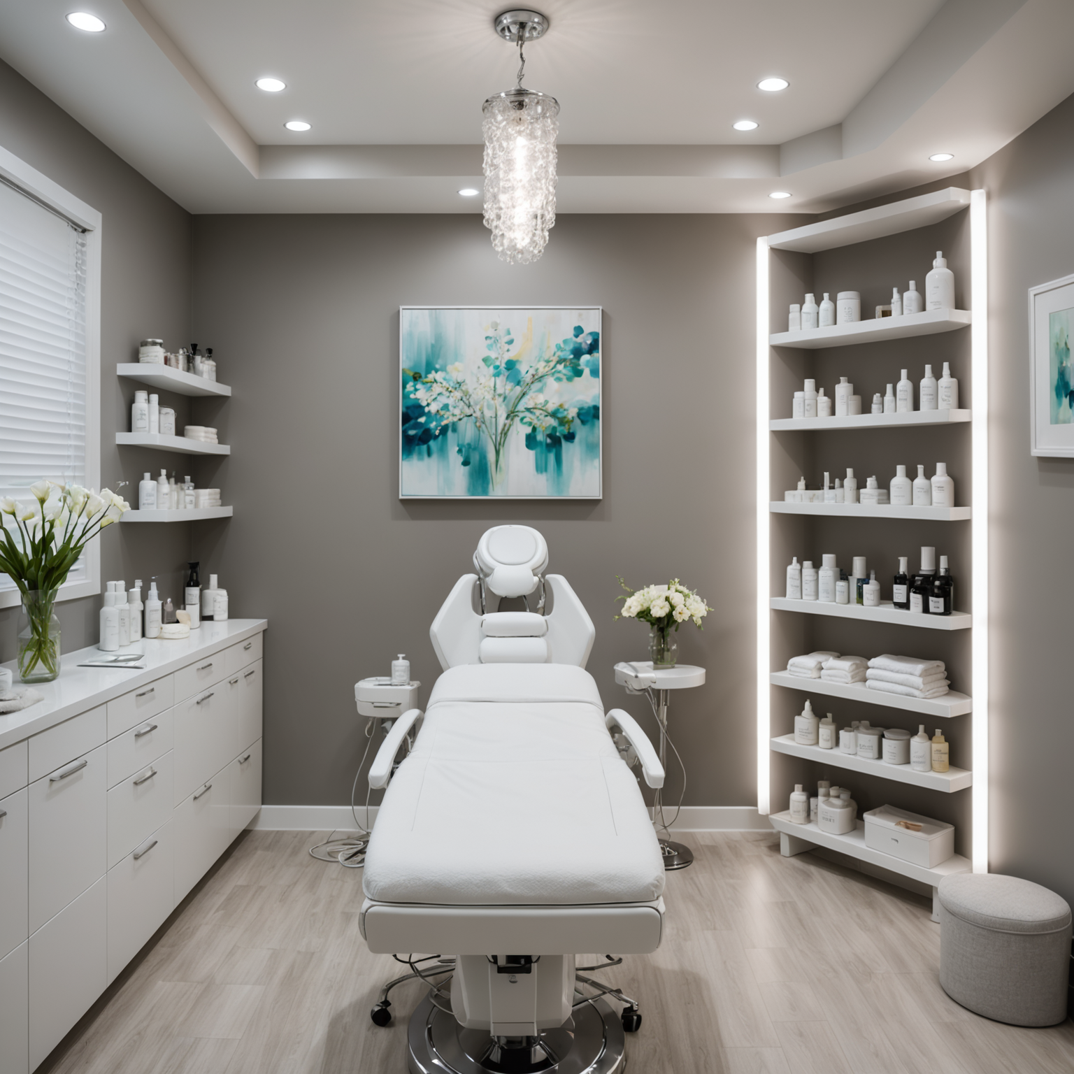 A serene treatment room with an esthetician's hands preparing Botox materials in a sterile, calming environment.