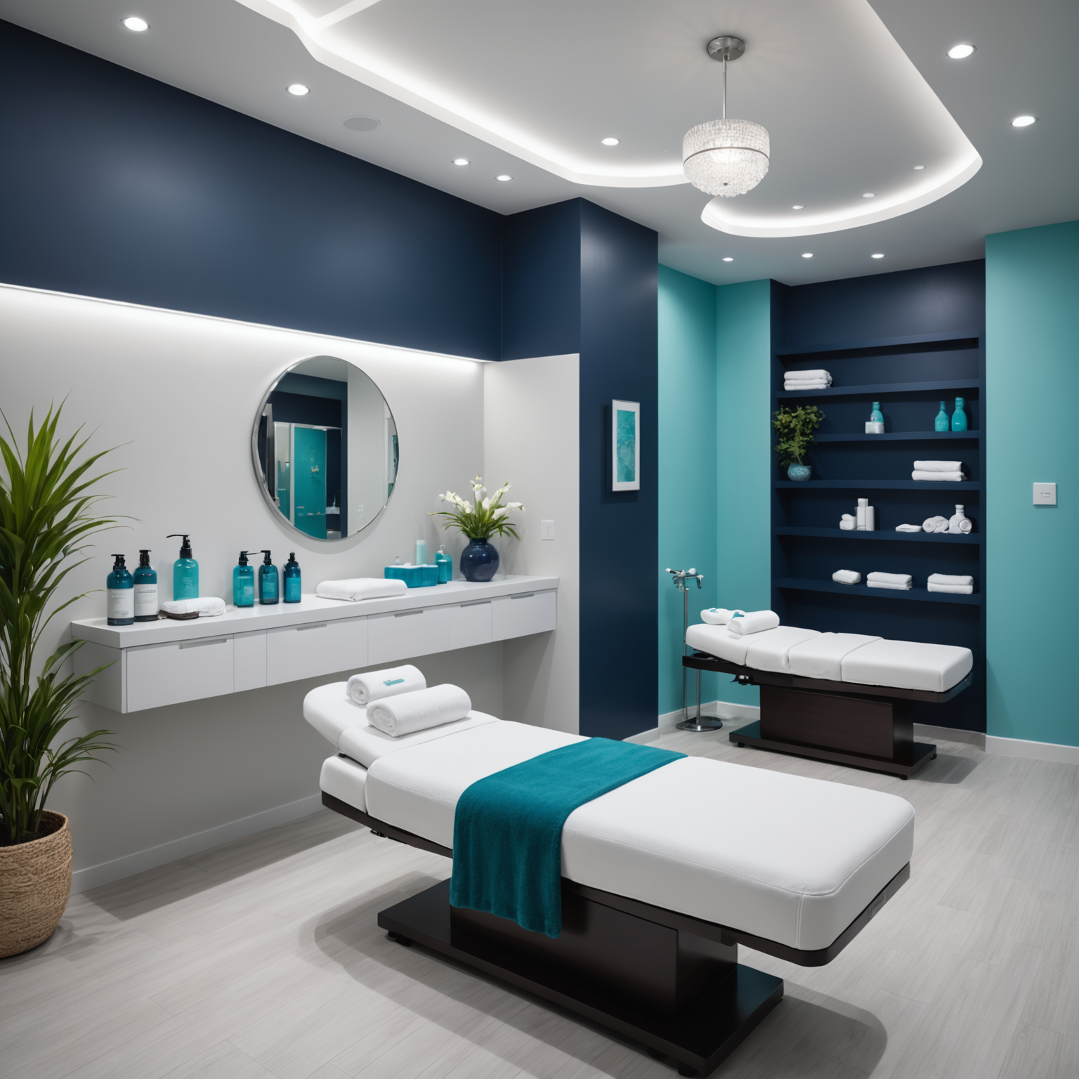 A serene spa interior with a treatment room, showcasing a clean and professional environment.